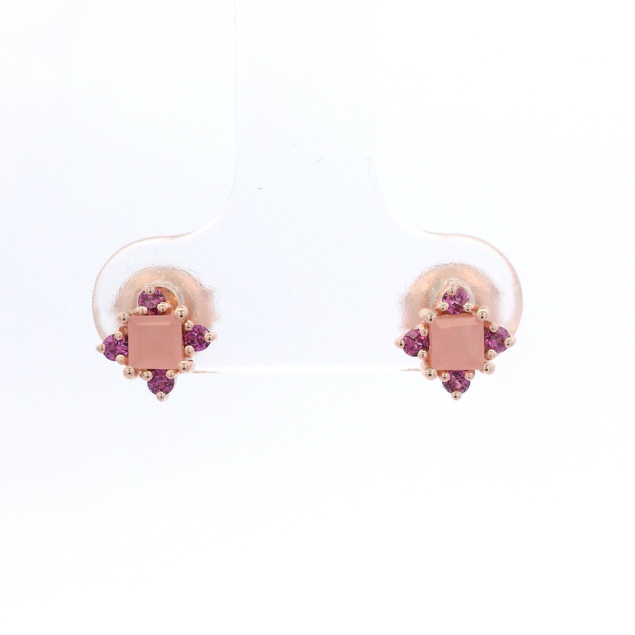 925RG SQUARE PINK QUARTZ POINTS GARNET EARRINGS - C'SANTOS