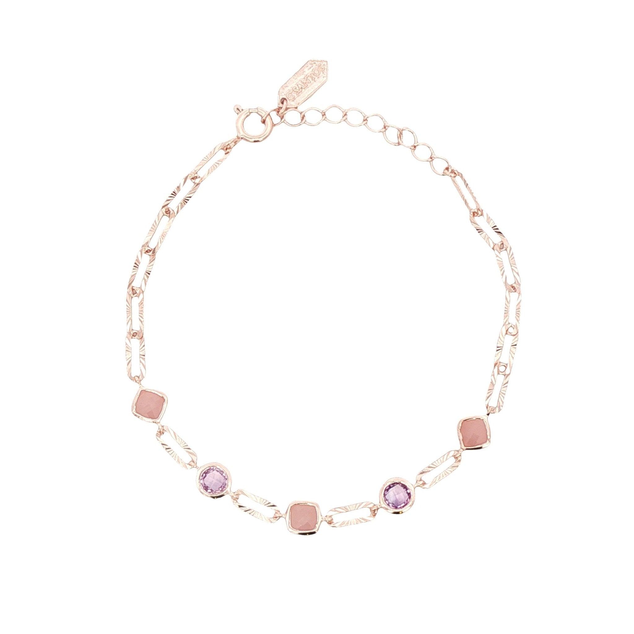 925RG STATION BEZEL PINK QUARTZ AMETHYST BRACELET - C'SANTOS