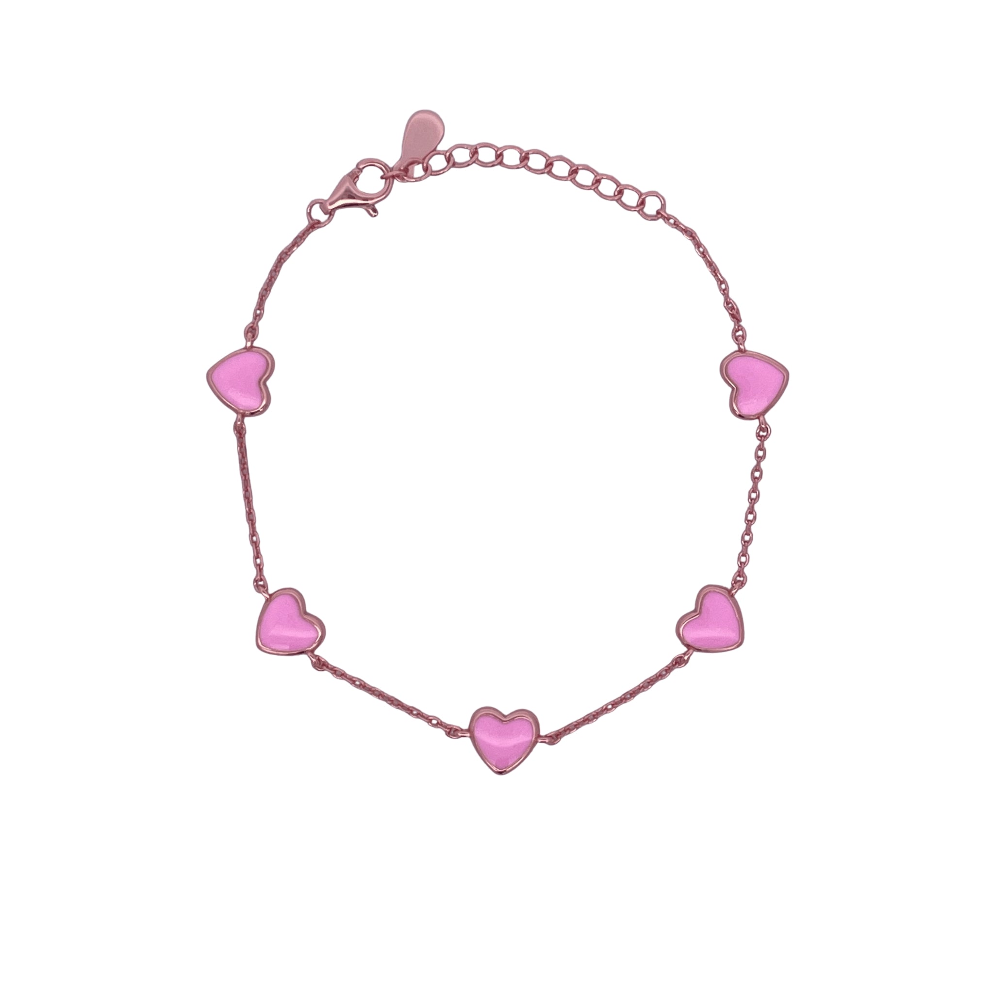 925RG STATION HEART PINK ENAMEL BRACELET - C'SANTOS
