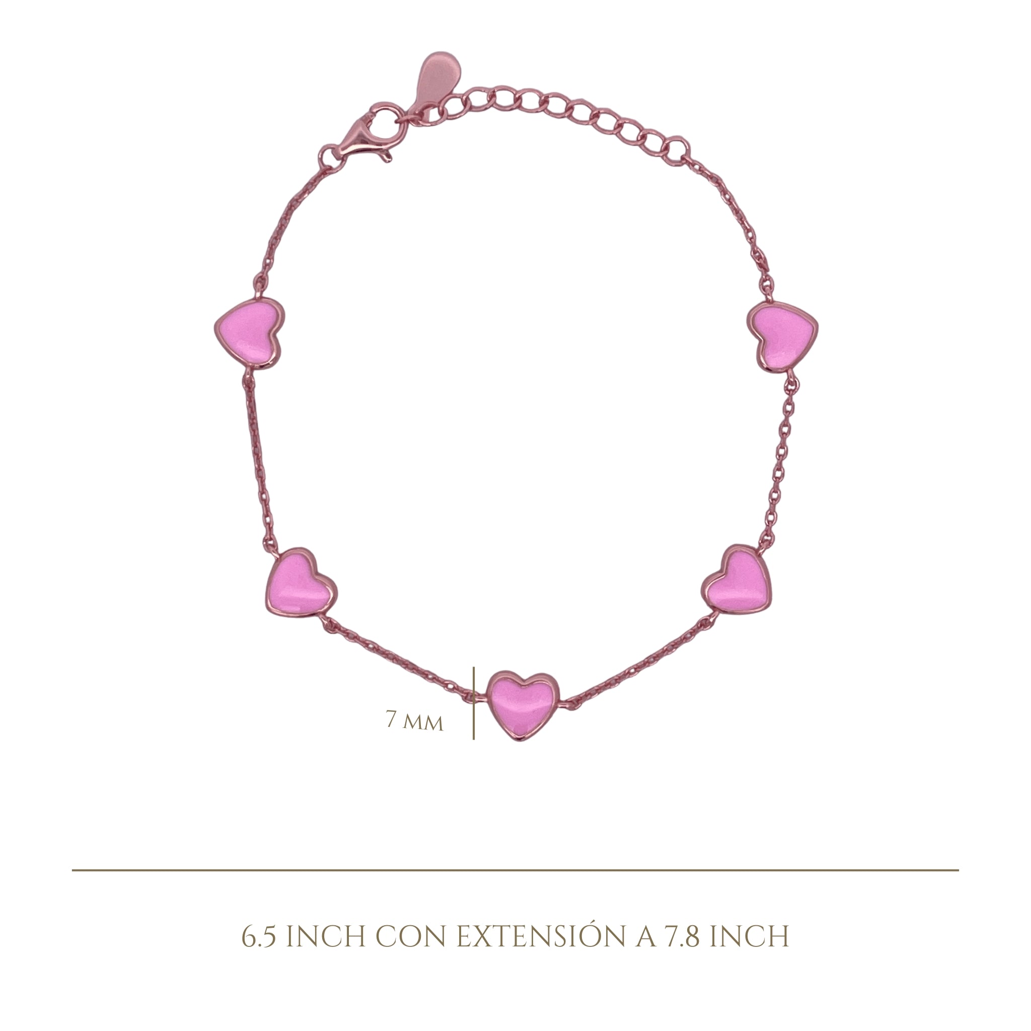 925RG STATION HEART PINK ENAMEL BRACELET - C'SANTOS