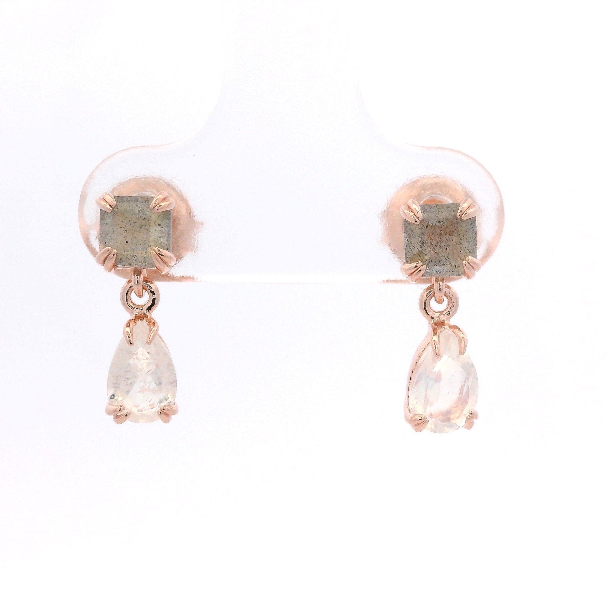 925RG STUD LABRADORITE DROP MOOSTONE EARRINGS - C'SANTOS