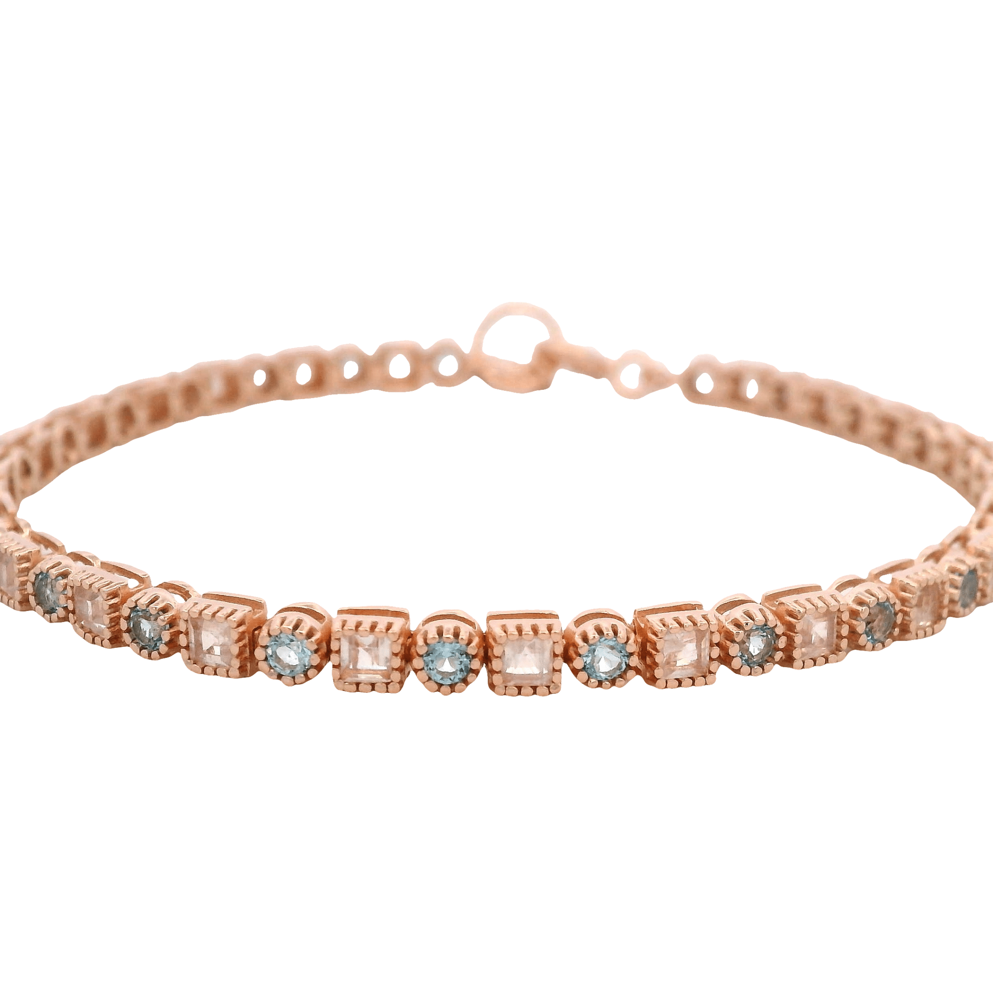 925RG TENNIS SQUARE MOOSTONE BEZEL TOPAZ BLUE BRACELET - C'SANTOS