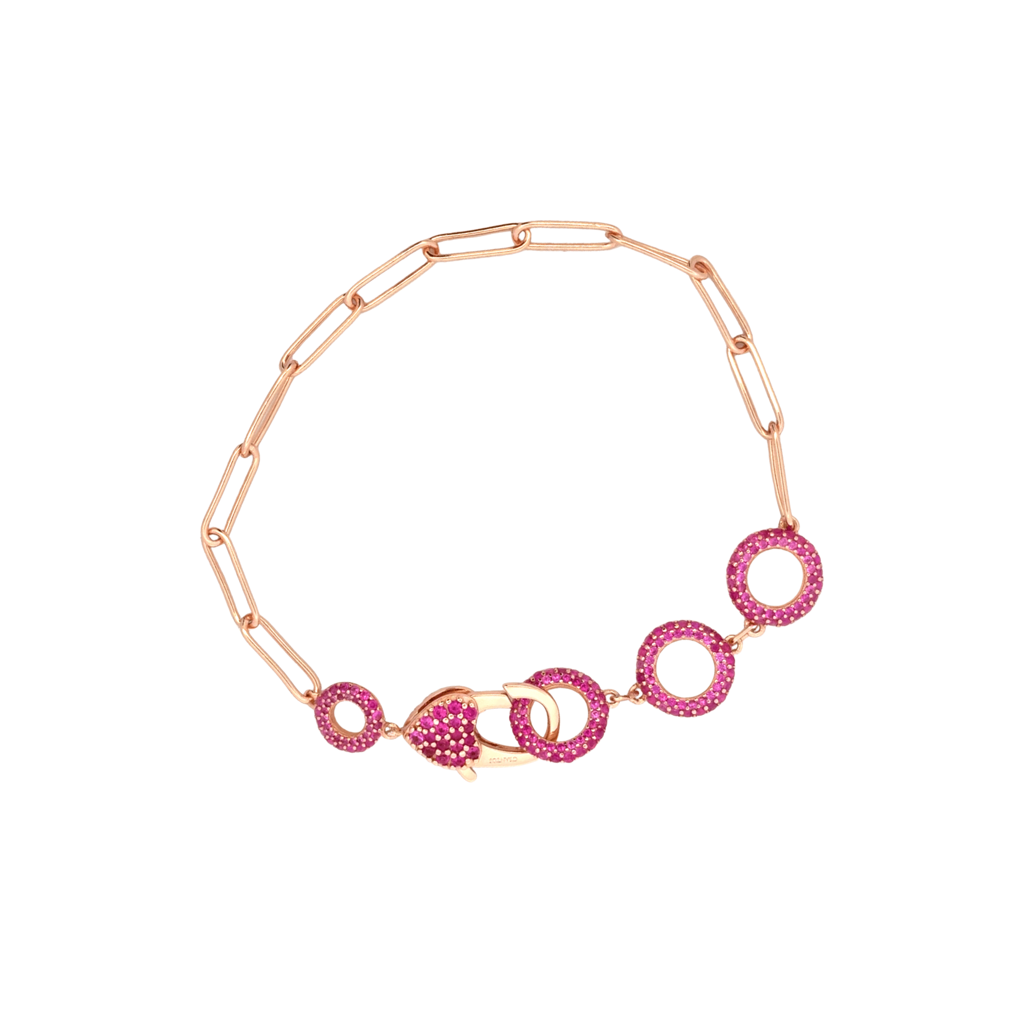 925RG TRIPLE CIRCLE CZ FUSHIA PAPERCLIP BRACELET - C'SANTOS