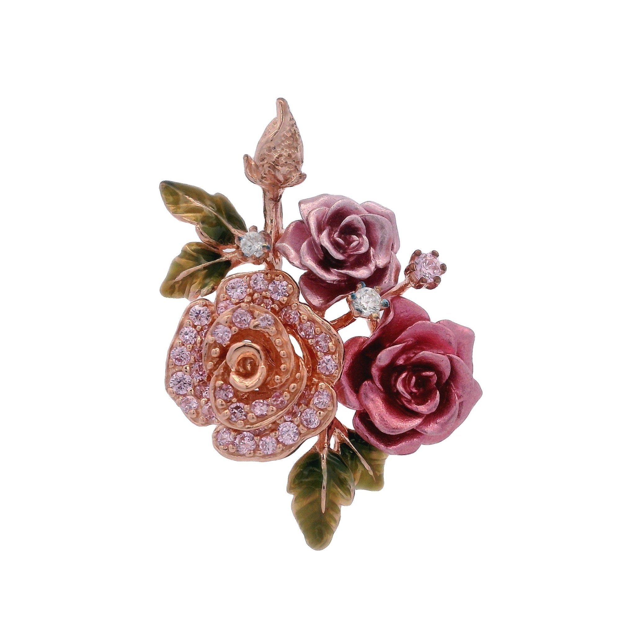 925RG TRIPLE FLOWER PINK AND CZ PENDANT - C'SANTOS