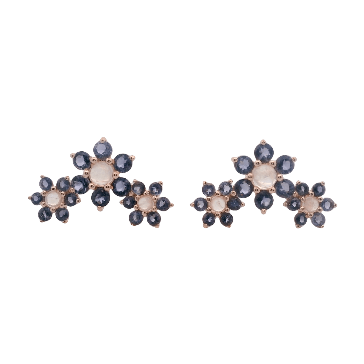 925RG TRIPLE FOWER IOLITE CENTER MOOSTONE EARRINGS - C'SANTOS