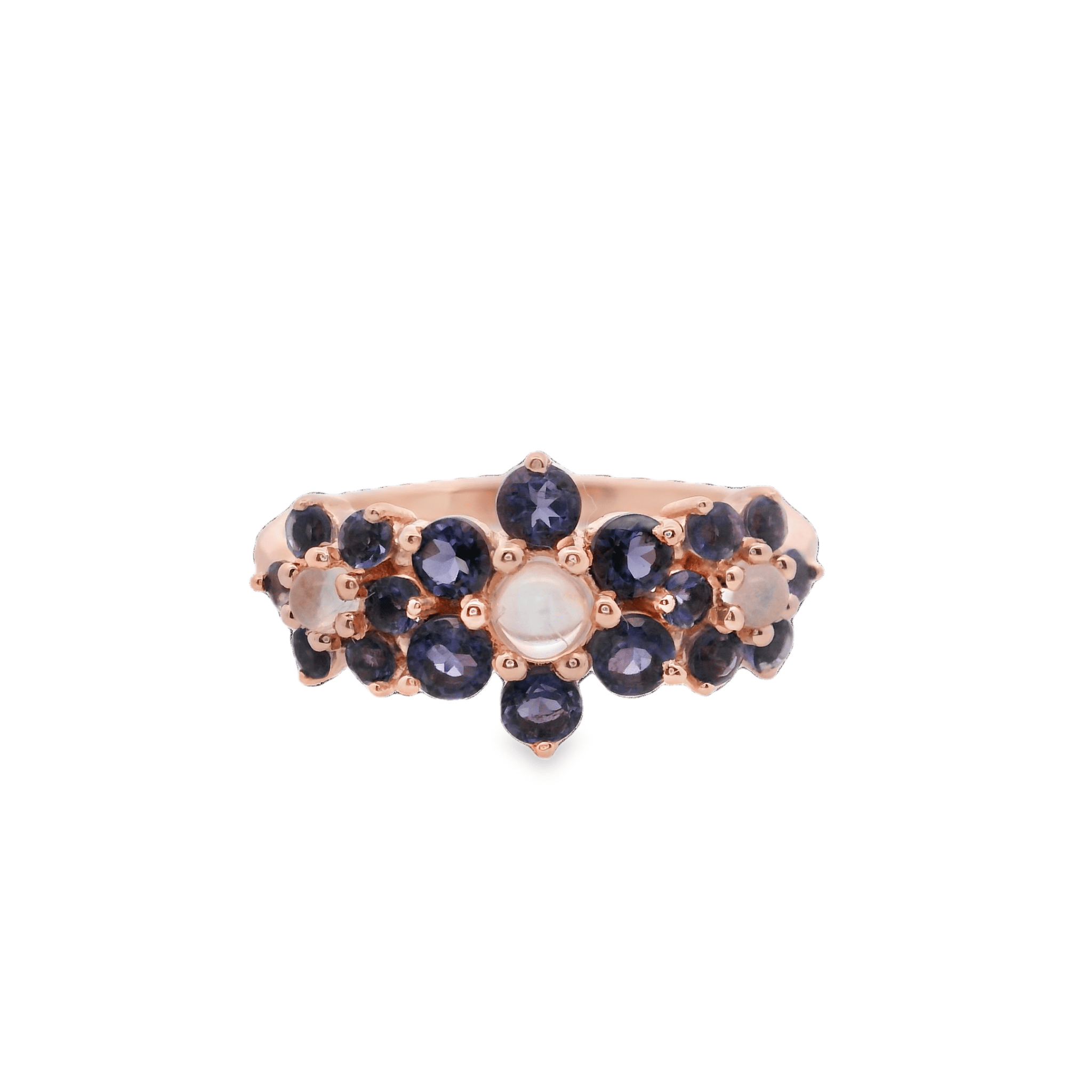 925RG TRIPLE FOWER IOLITE CENTER MOOSTONE RING T6.5 - C'SANTOS