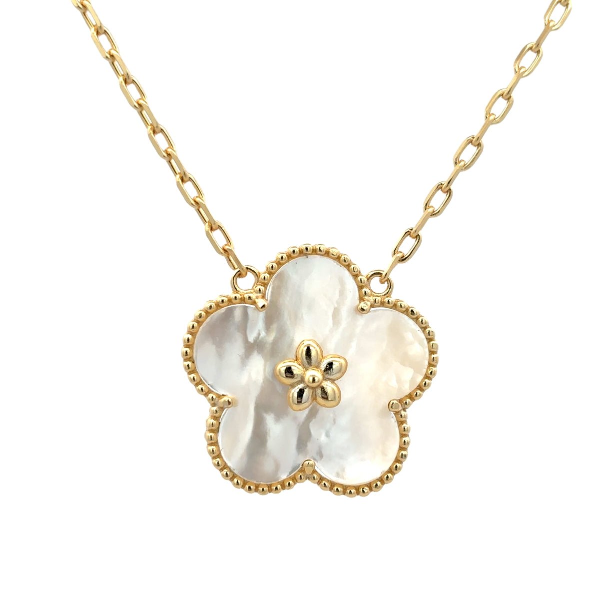 925SG FLOWER AND CENTER MINI FLOWER NECKLACE MOP - C'SANTOS