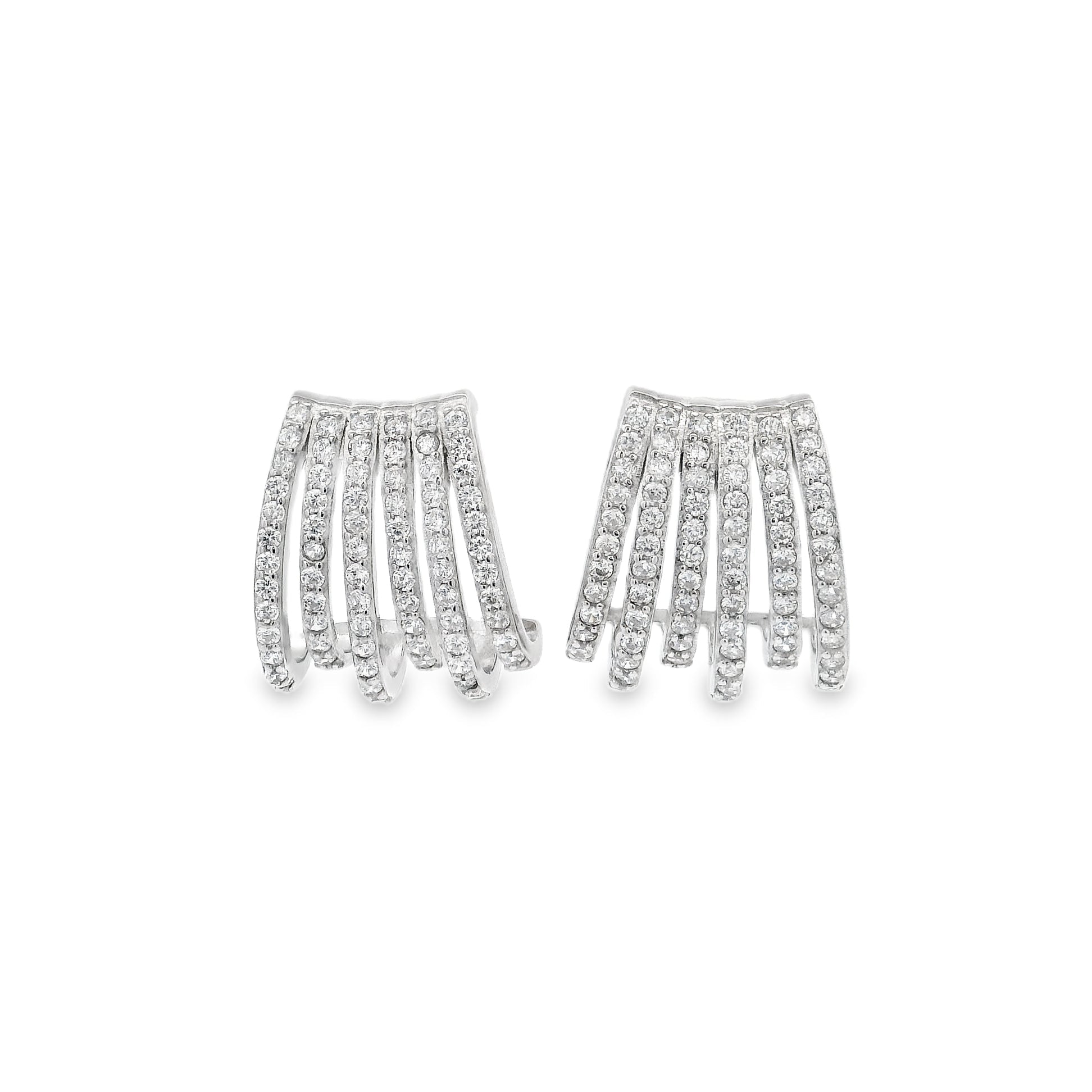 925SL 6 LINE PAVE WHITE CZ EARRINGS - C'SANTOS