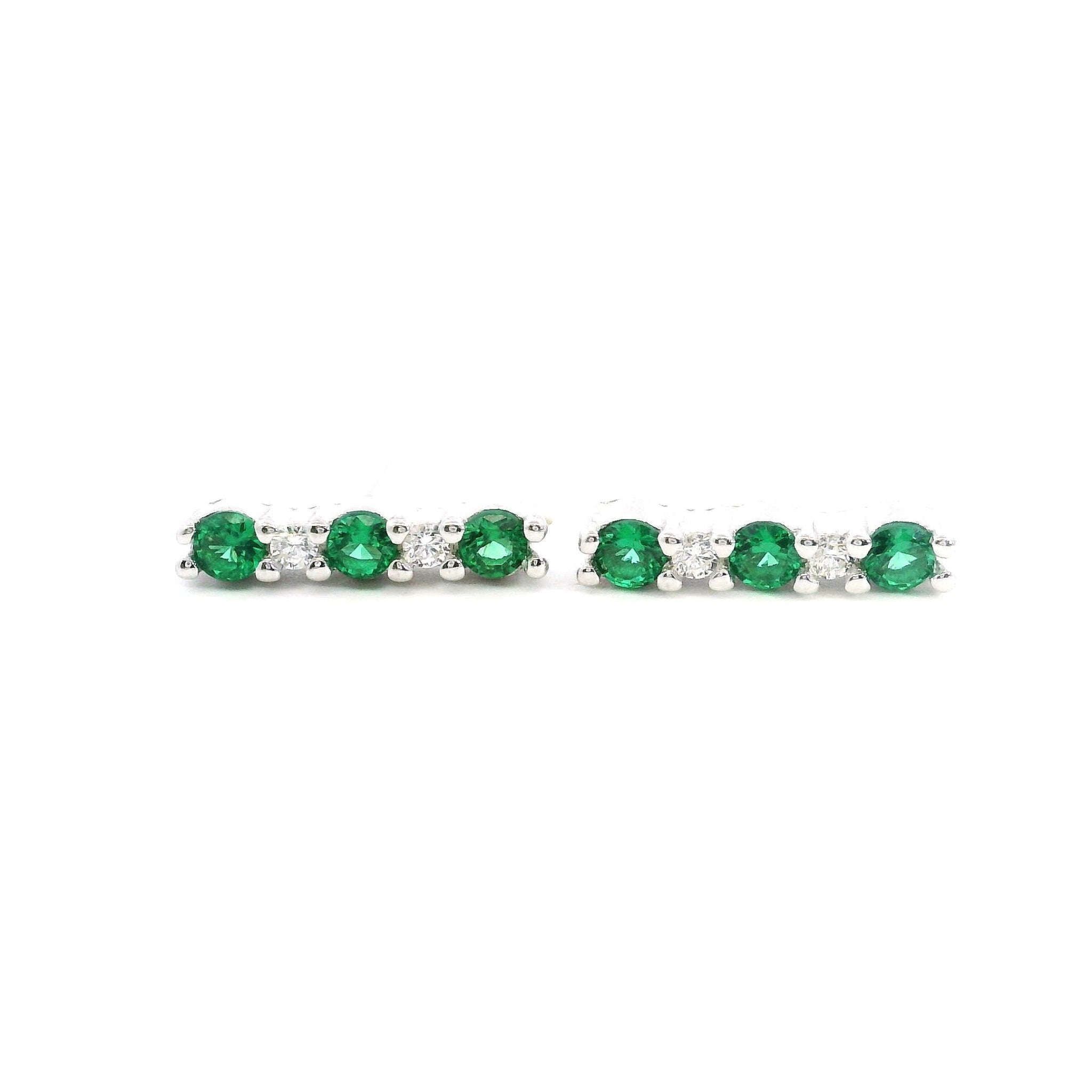 925SL BAR CZ GREEN WITH WHITE CZ EARRINGS - C'SANTOS