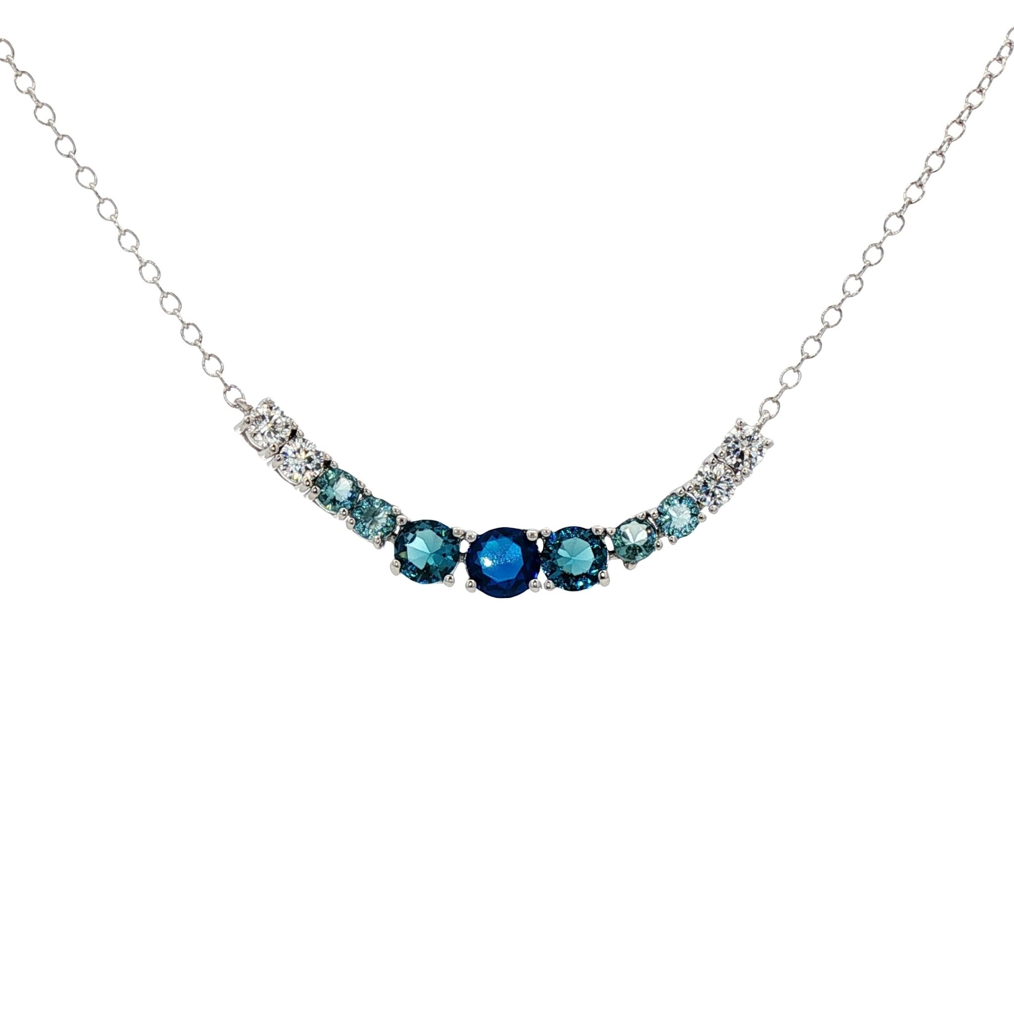 925SL BAR MULTIBLUE CZ NECKLACE - C'SANTOS
