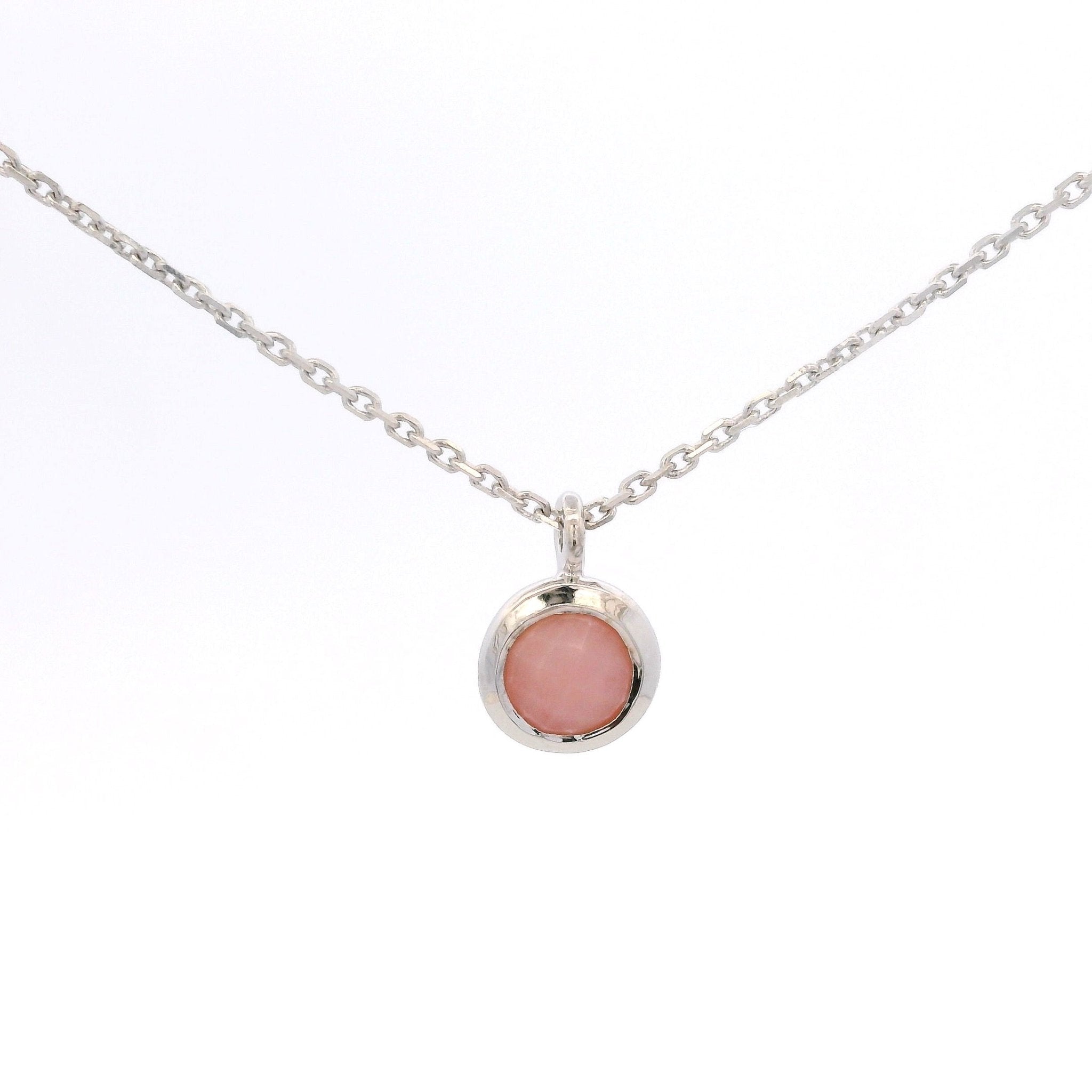 925SL BEZEL OPAL PINK SOLITARY NECKLACE - C'SANTOS