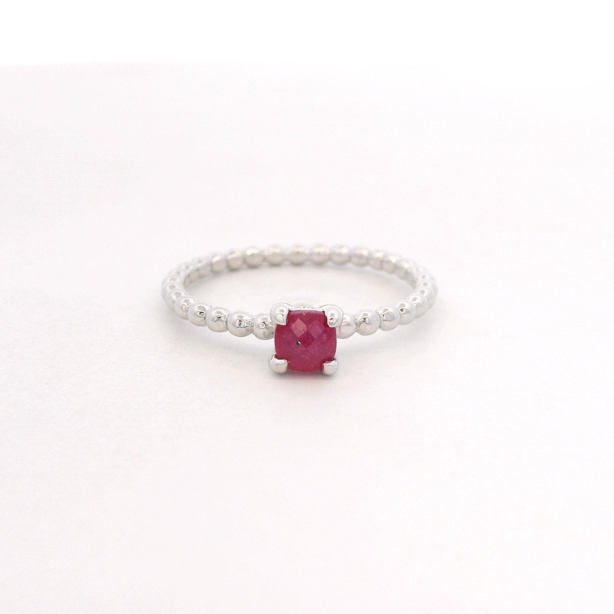 925SL BEZEL RUBY GLASS FILLED BEANDS RING T6.5 - C'SANTOS