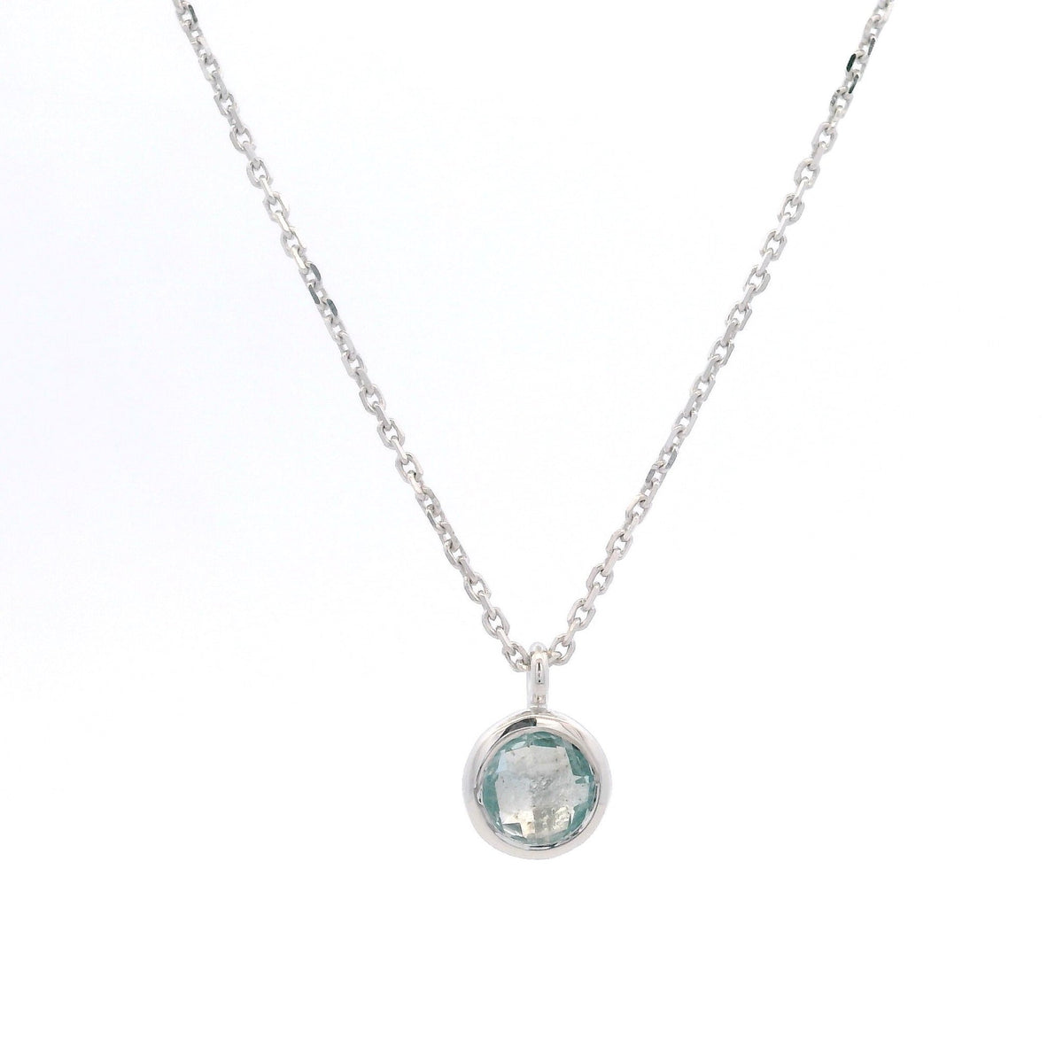 925SL BEZEL TOPAZ BLUE SOLITARY NECKLACE - C'SANTOS