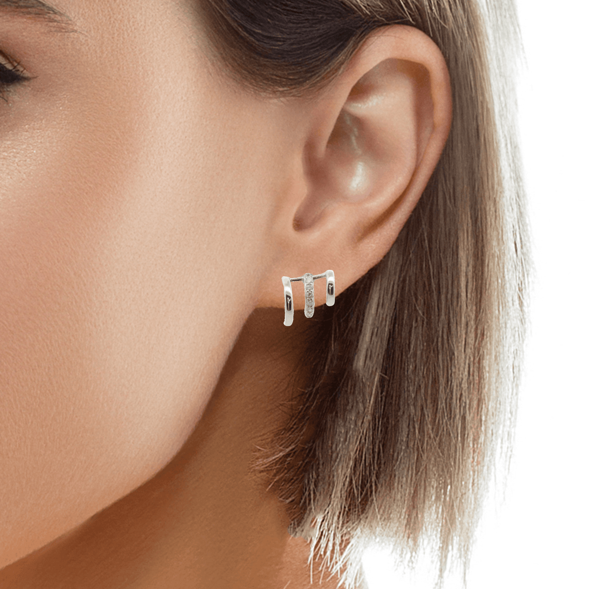 925SL CLAW TRIPLE ROW EARRINGS - C'SANTOS