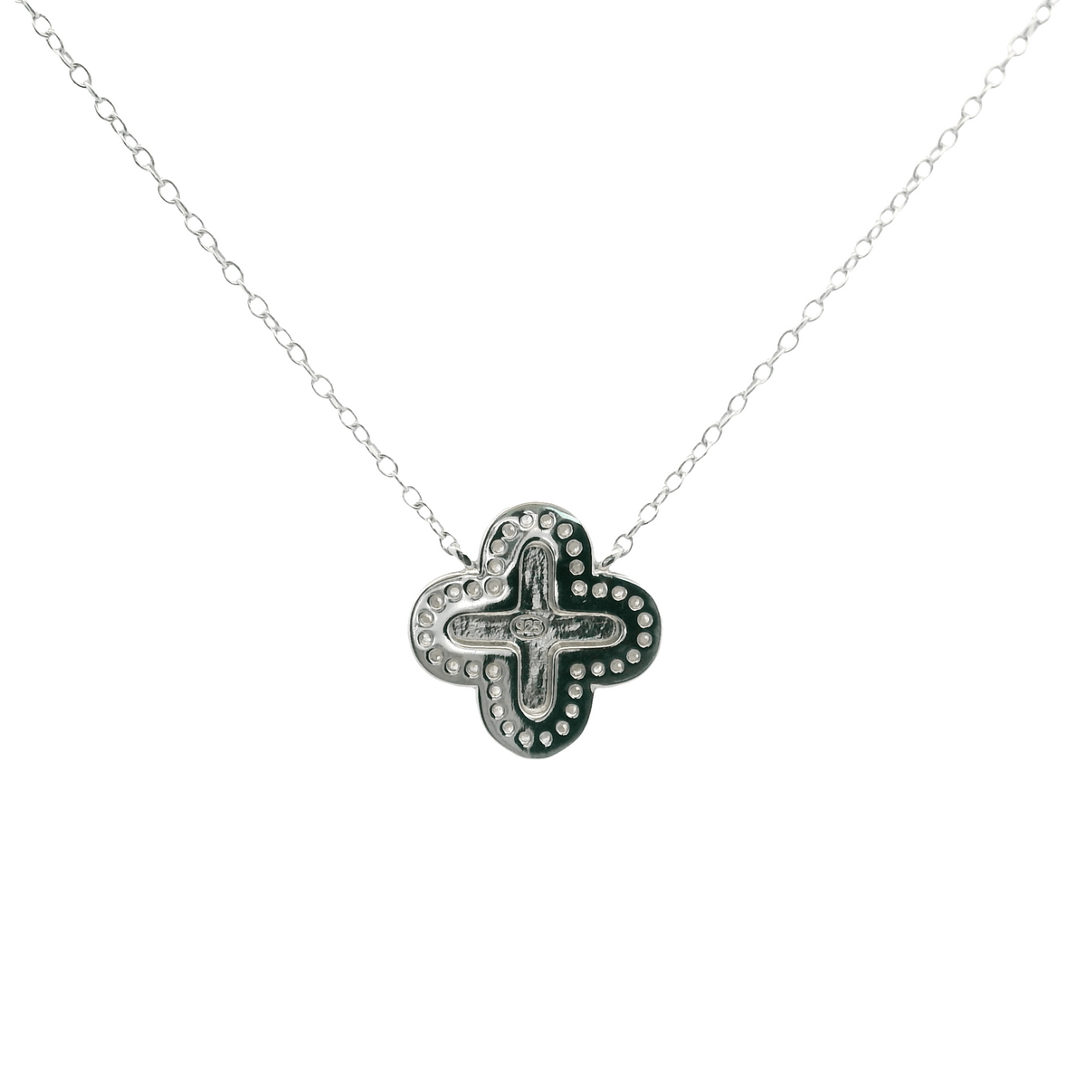 925SL CLOVER TEXTURE WITH CZ AROUND NECKLACE - C'SANTOS