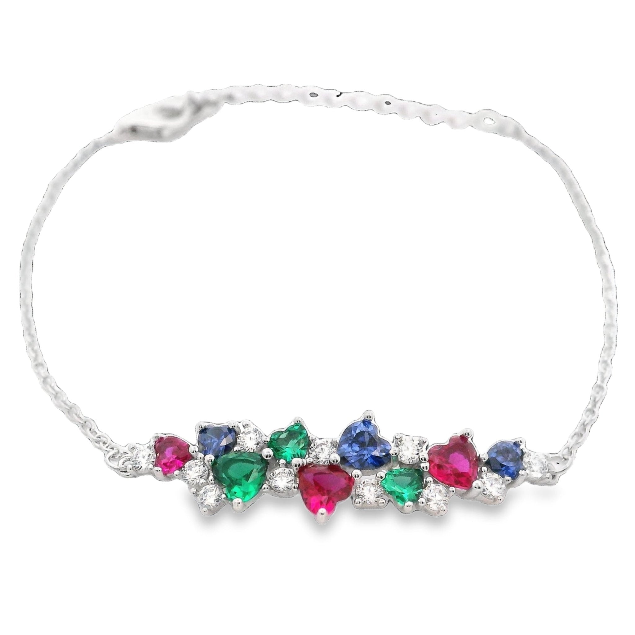 925SL CLUSTER HEART MULTICOLOR CZ BRACELET - C'SANTOS