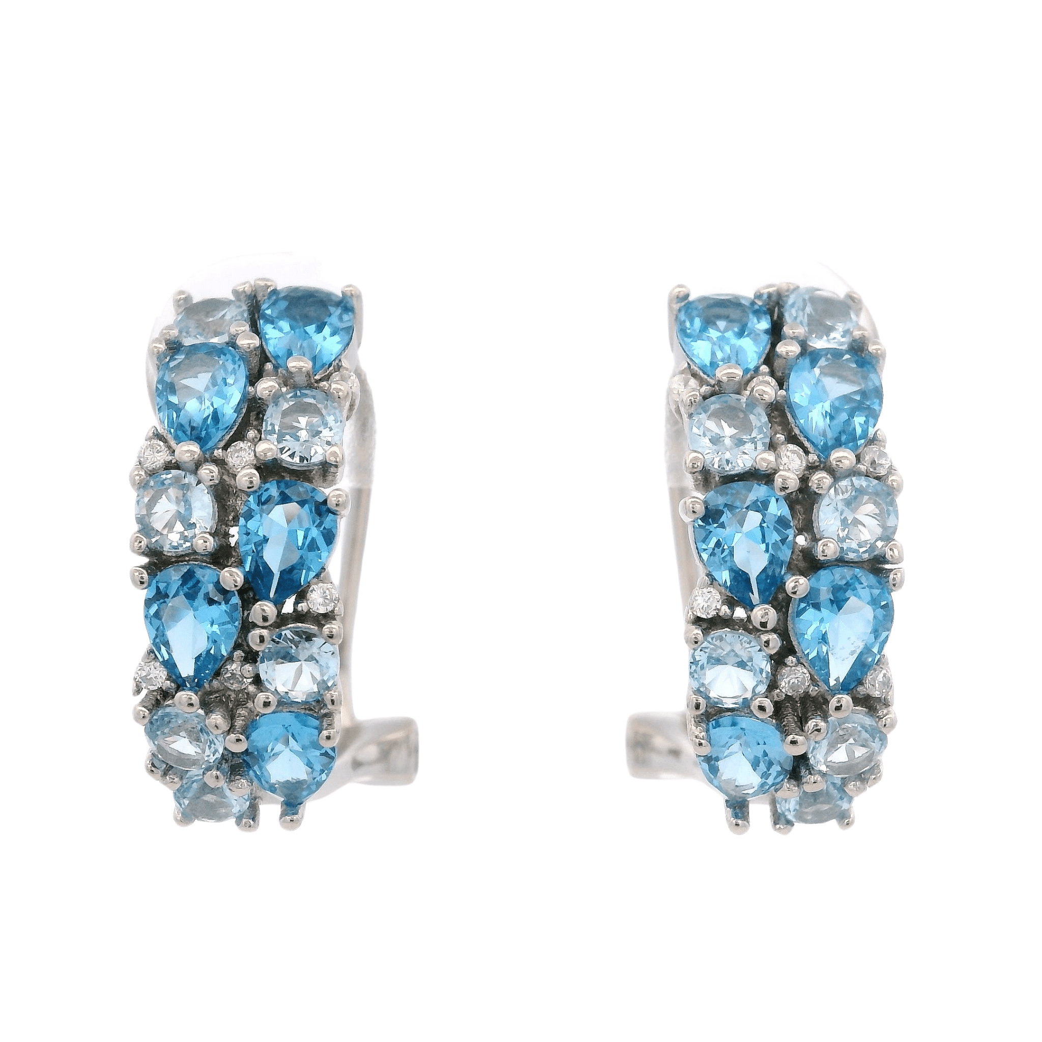 925SL CLUSTER HOOPS BLUE CZ - C'SANTOS