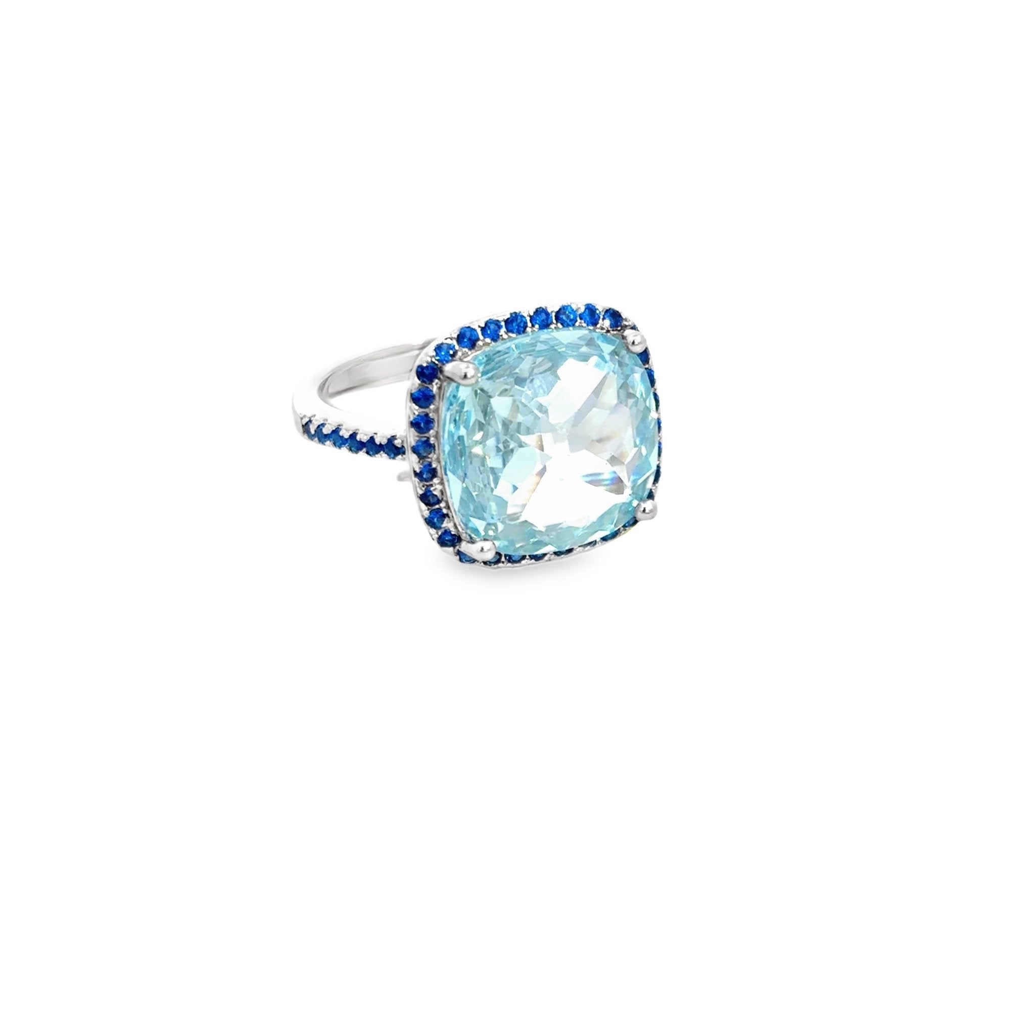 925SL CUSHION SKY BLUE CZ ADJUSTABLE RING - C'SANTOS