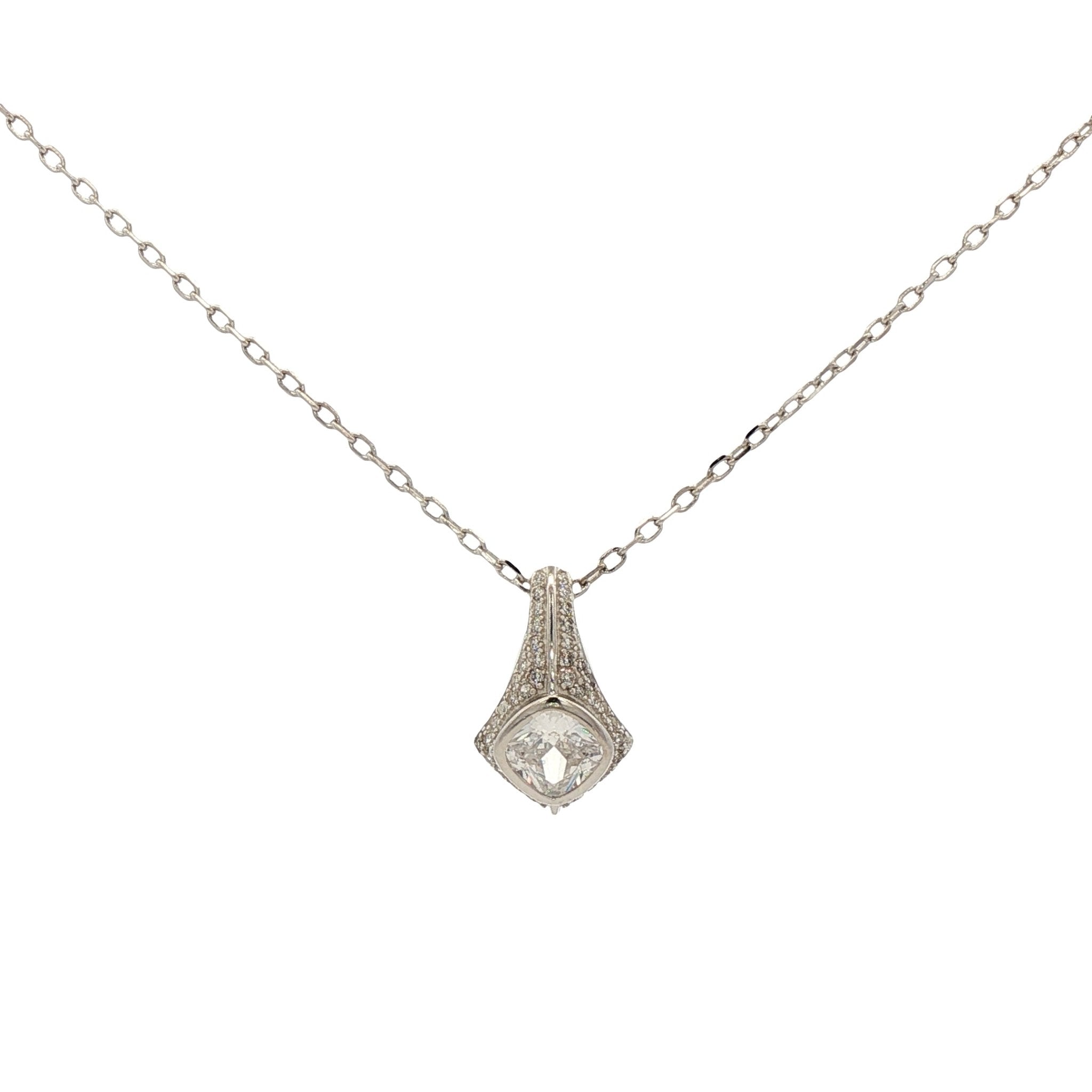 925SL CUSHION SPINEL WHITE CZ NECKLACE - C'SANTOS