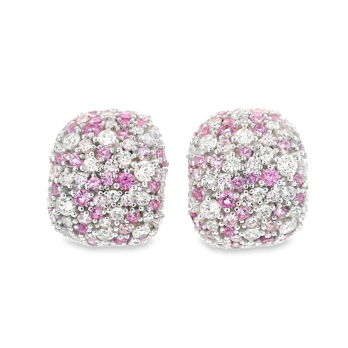 925SL DOME PAVE WHITE AND PINK CZ EARRINGS - C'SANTOS