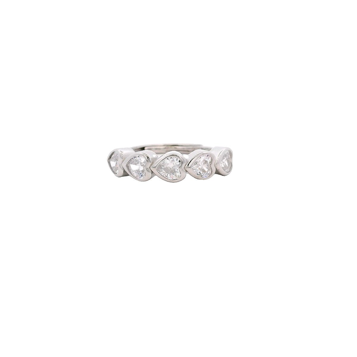 925SL FIVE HEART WHITE CZ ADJUSTABLE RING - C'SANTOS