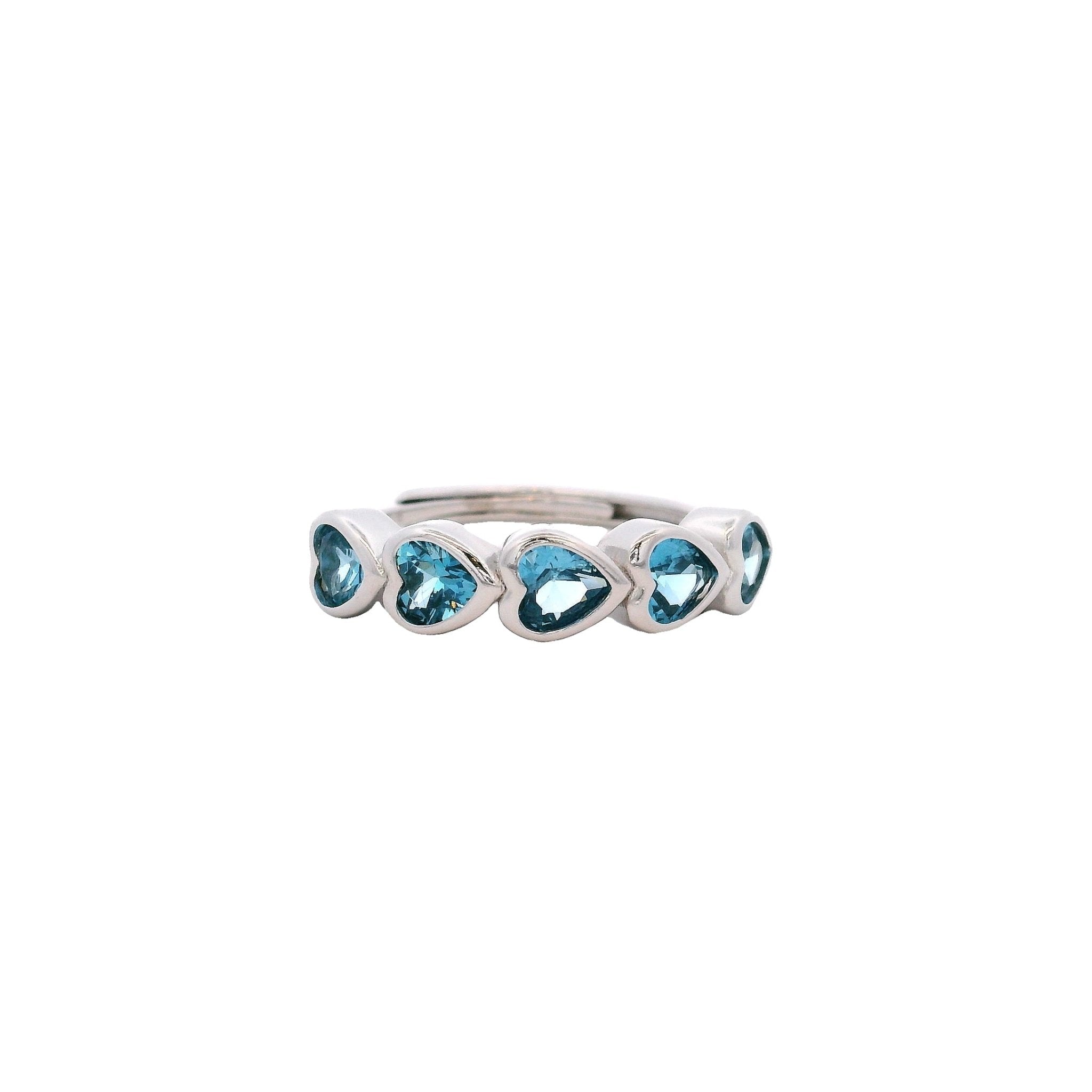 925SL FIVE HEARTS SKY BLUE CZ ADJUSTABLE RING - C'SANTOS