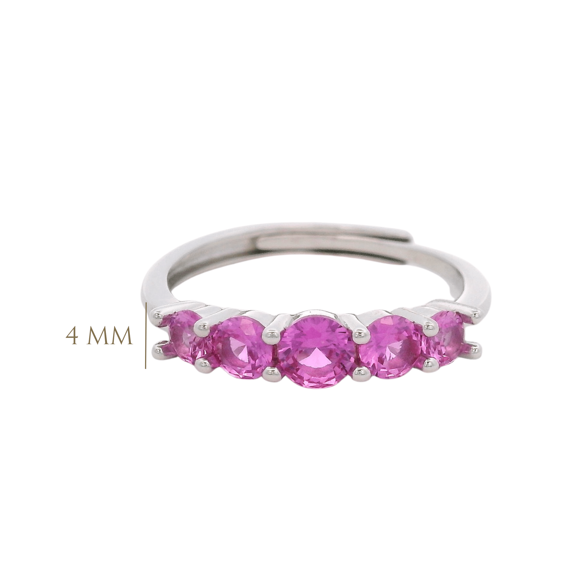 925SL FIVE STONE CZ FUSHIA ADJUSTABLE RING - C'SANTOS