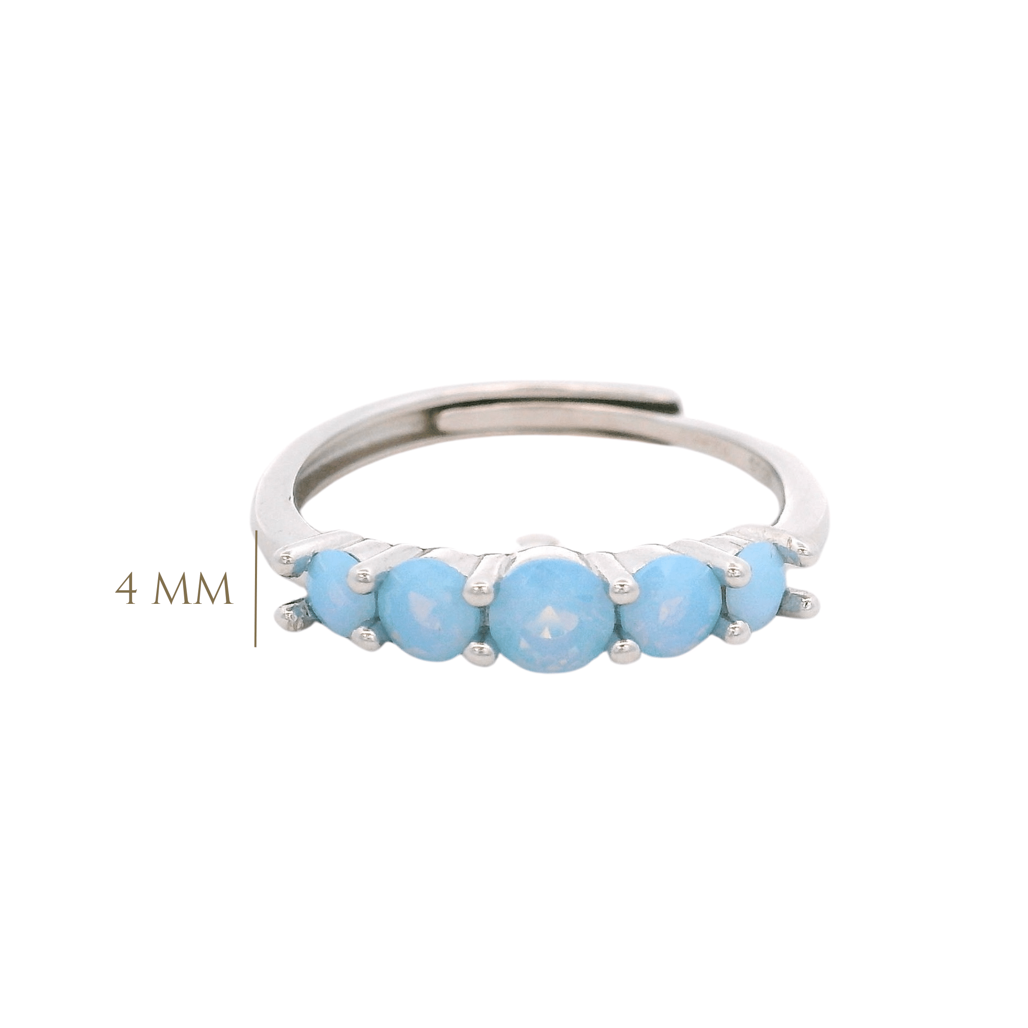 925SL FIVE STONE CZ SKY BLUE ADJUSTABLE RING - C'SANTOS
