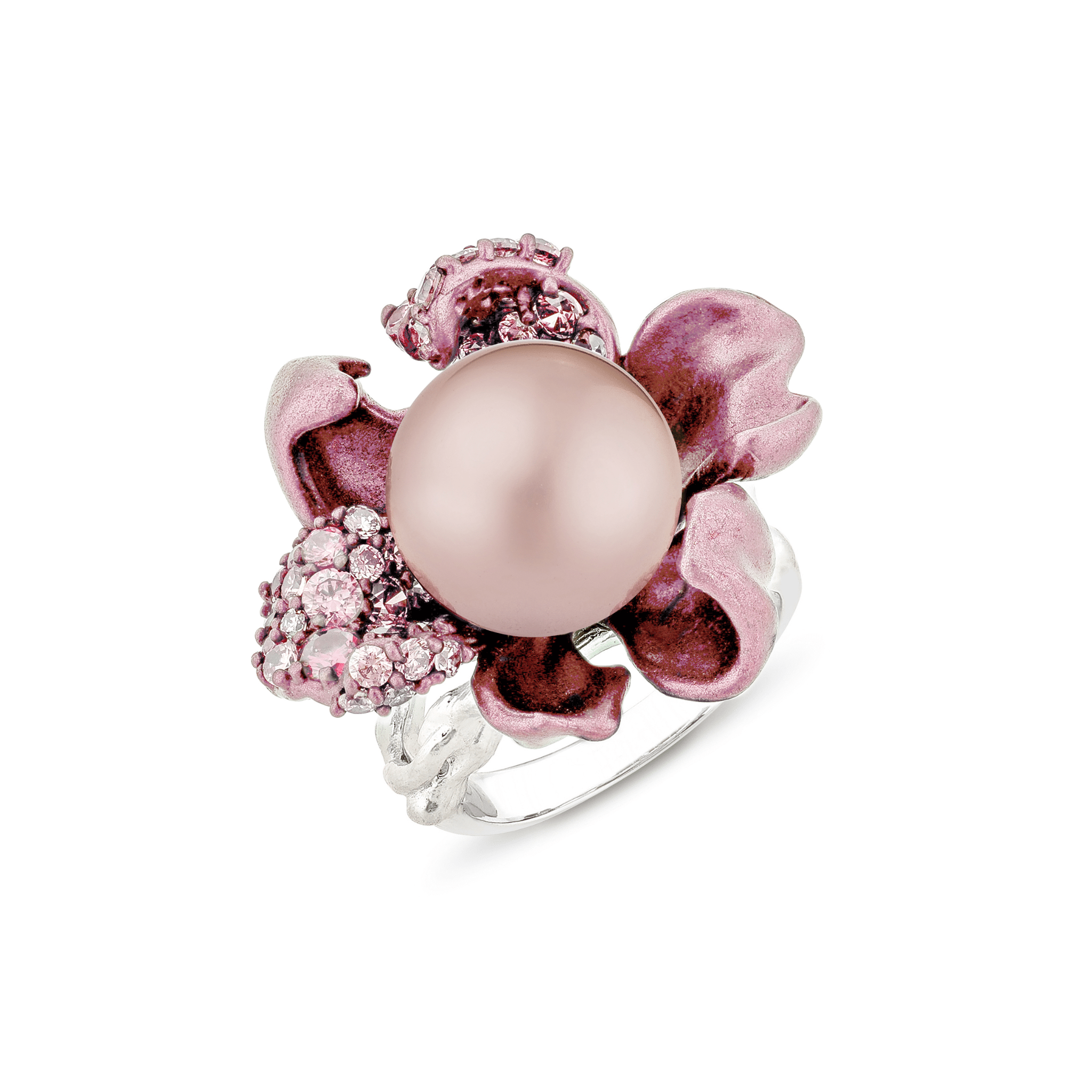 925SL FLOWER PINK CENTER PEARL AND PINK CZ RING T6 - C'SANTOS