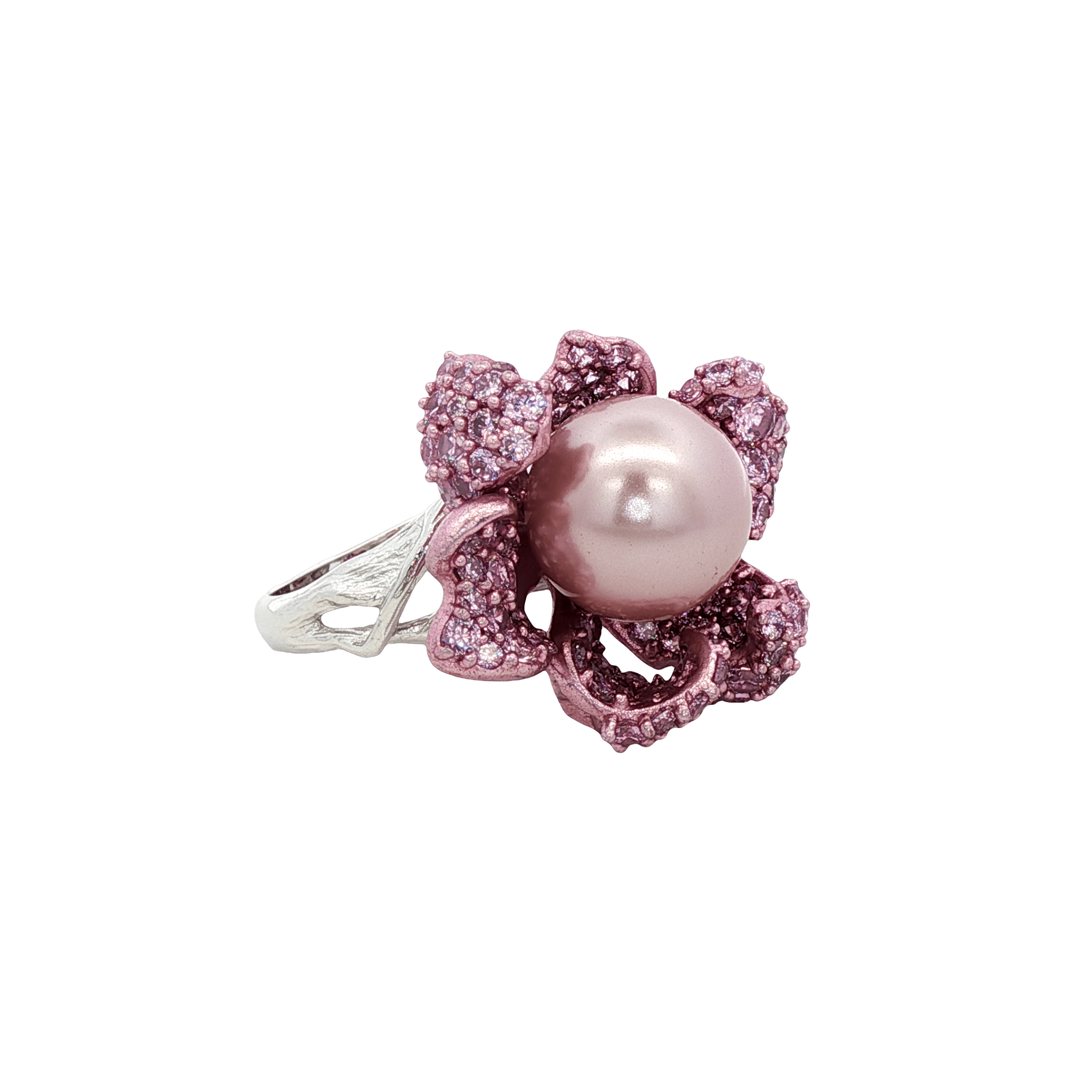 925SL FLOWER PINK PAVE CENTER PEARL AND PINK CZ RING T6 - C'SANTOS