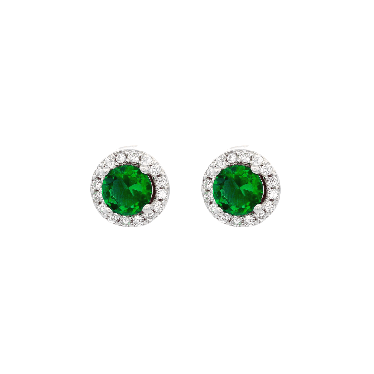 925SL HALO CENTER CZ GREEN EARRINGS - C'SANTOS
