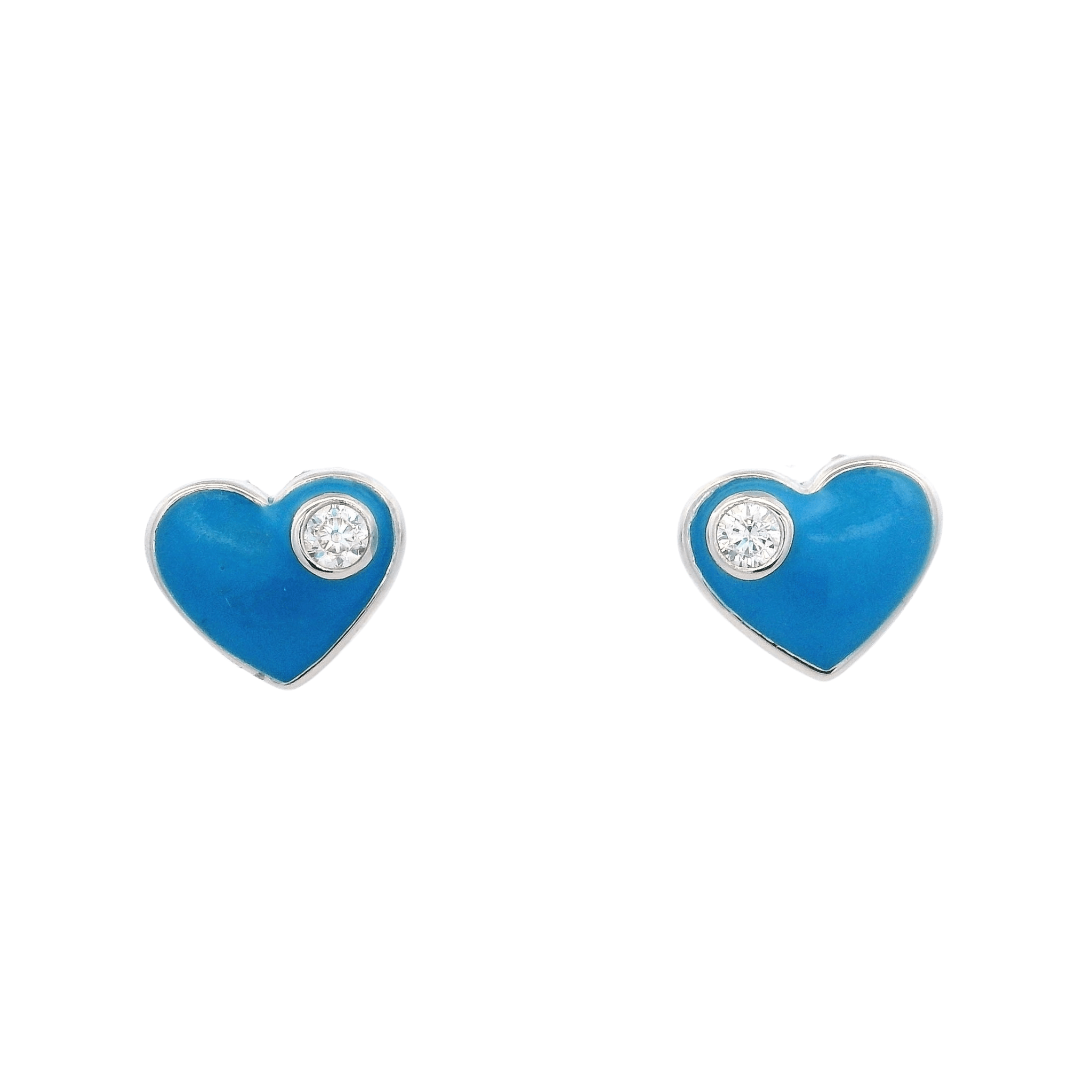 925SL HEART BLUE ENAMEL WITH CZ EARRINGS - C'SANTOS