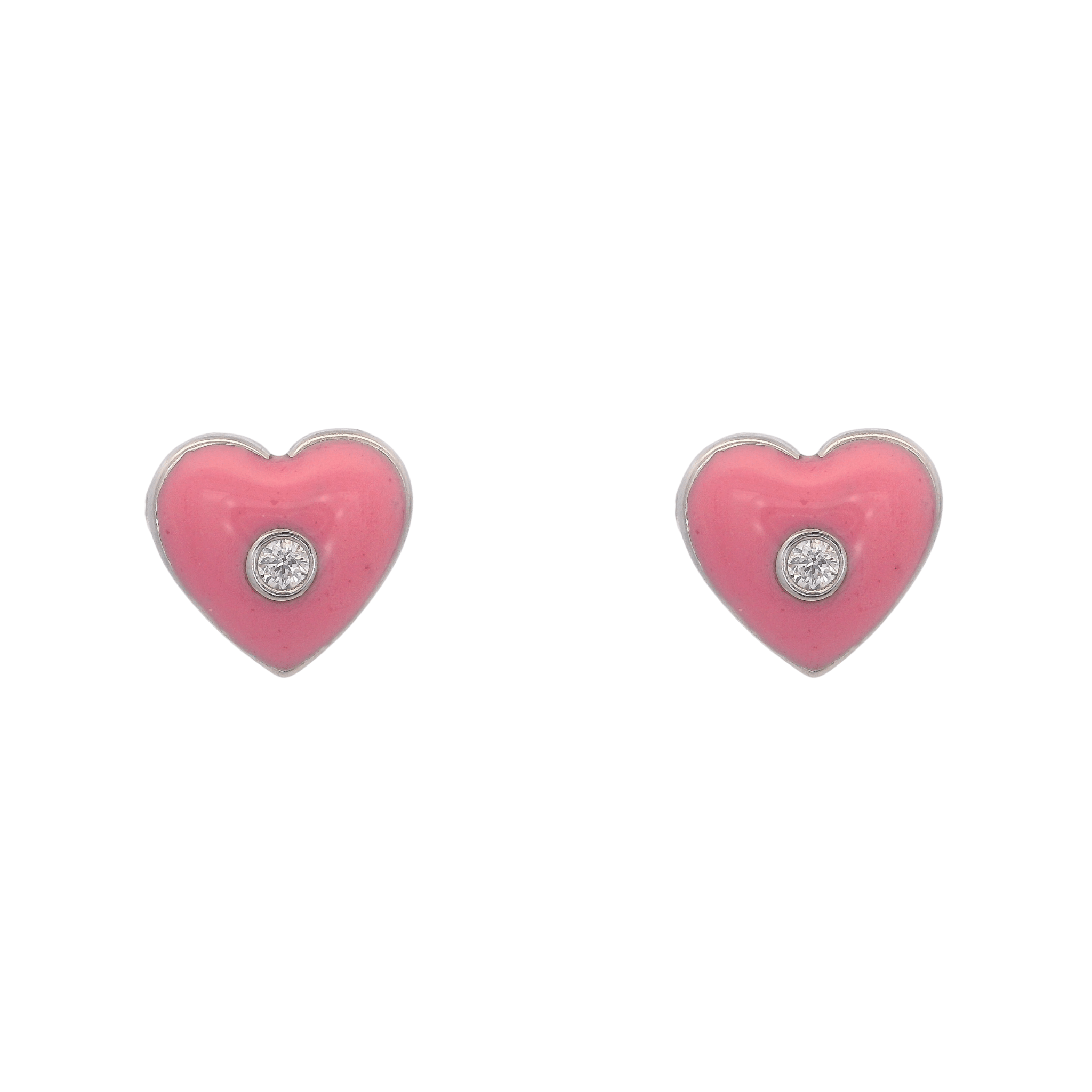 925SL HEART PINK ENAMEL CENTER CZ EARRINGS - C'SANTOS