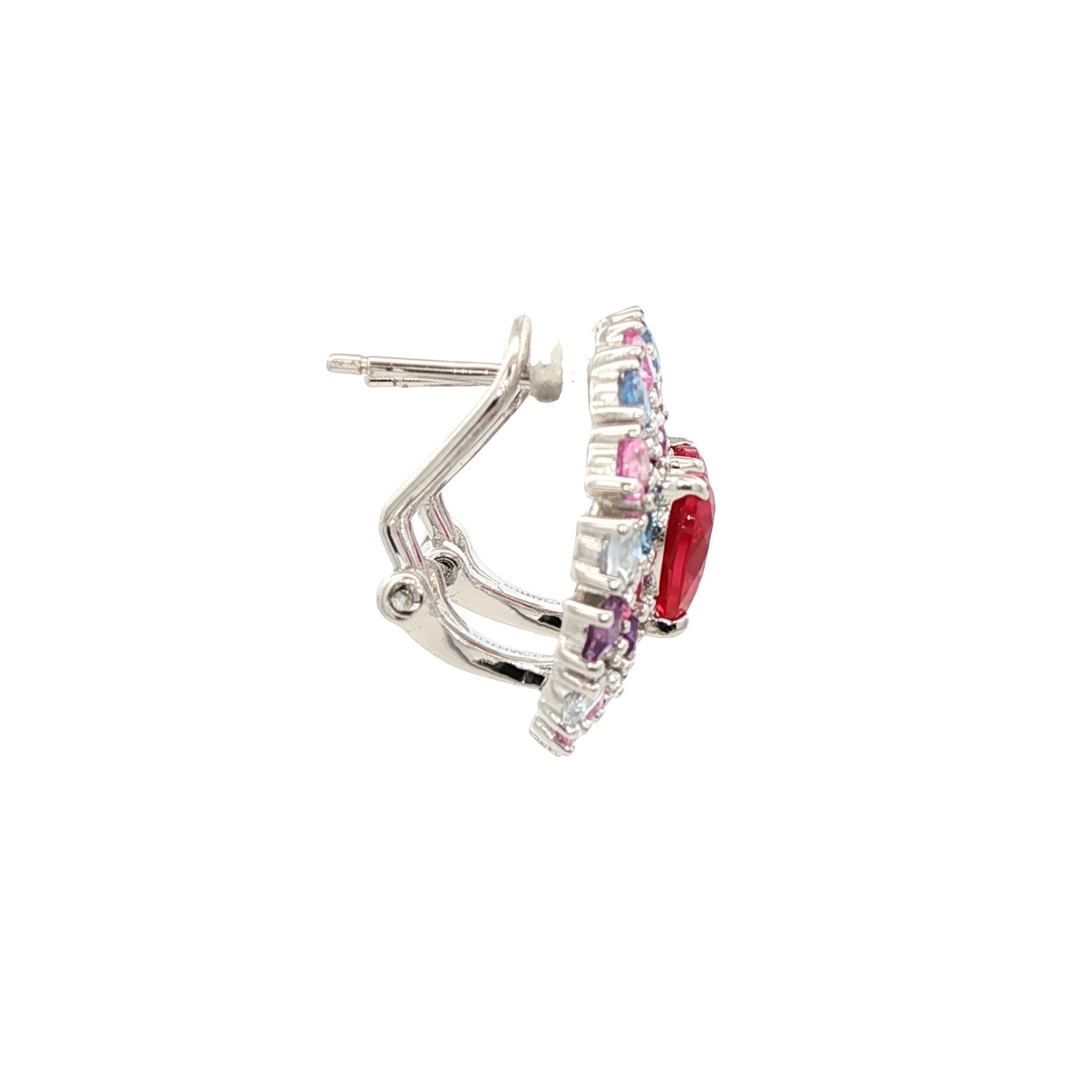 925SL HEART RED WITH CLUSTER MULTICOLOR CZ EARRINGS - C'SANTOS