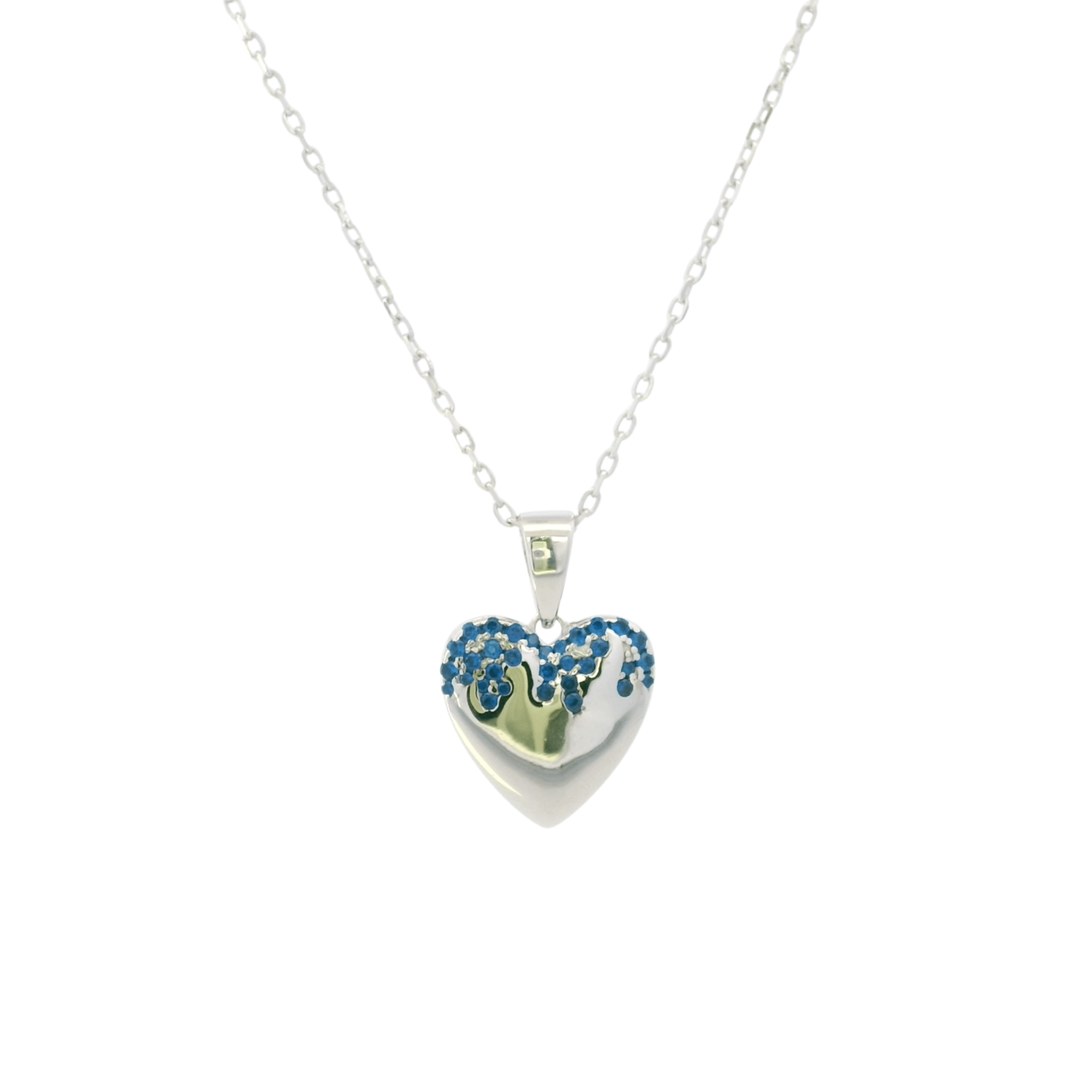 925SL HEART SMOOTH CZ BLUE NECKLACE - C'SANTOS