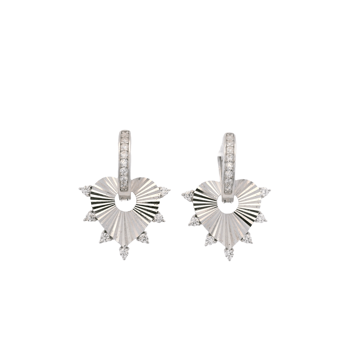 925SL HEART TEXTURE WITH CZ AROUND EARRINGS - C'SANTOS
