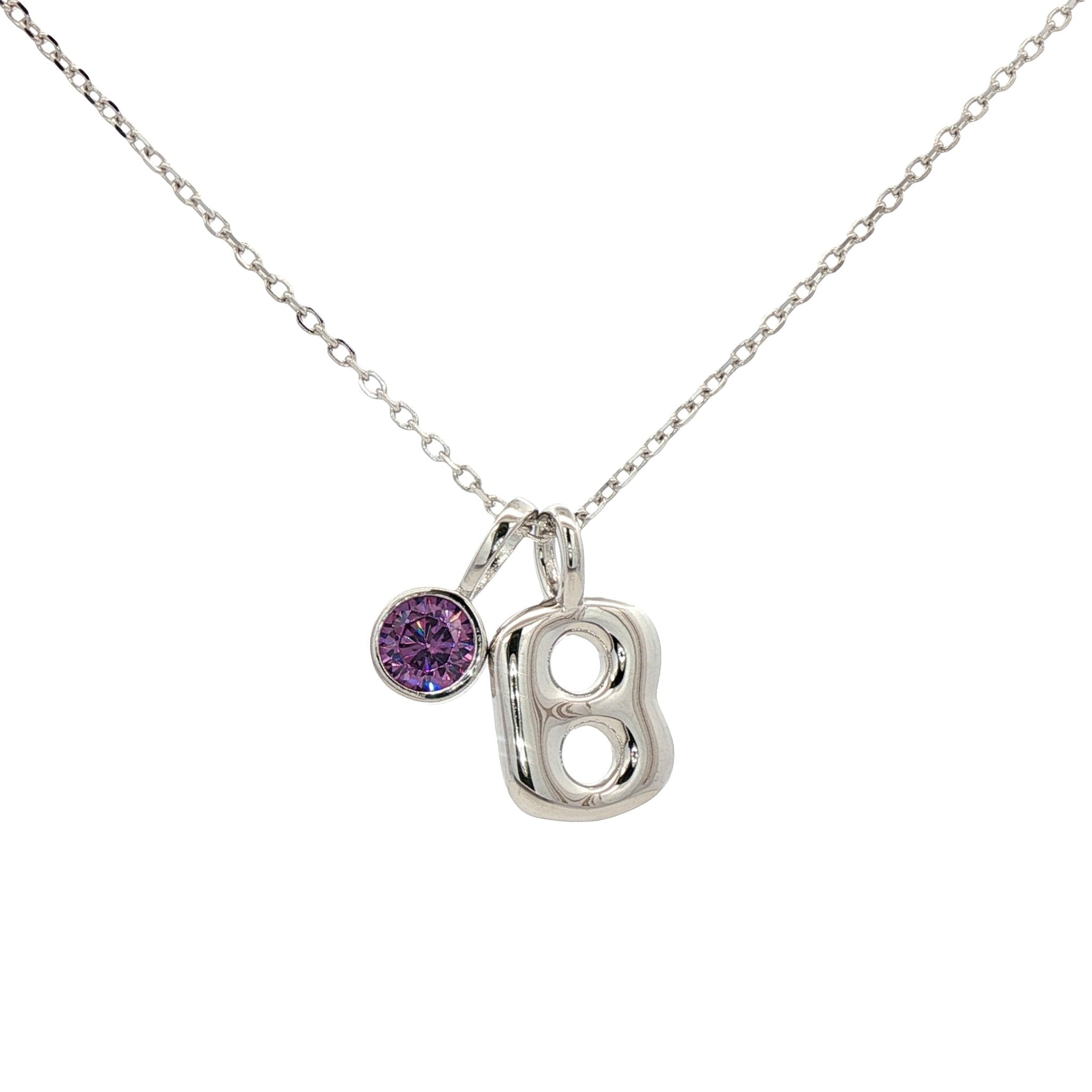 925SL INICIAL B PURPLE CZ PENDANT NECKLACE - C'SANTOS
