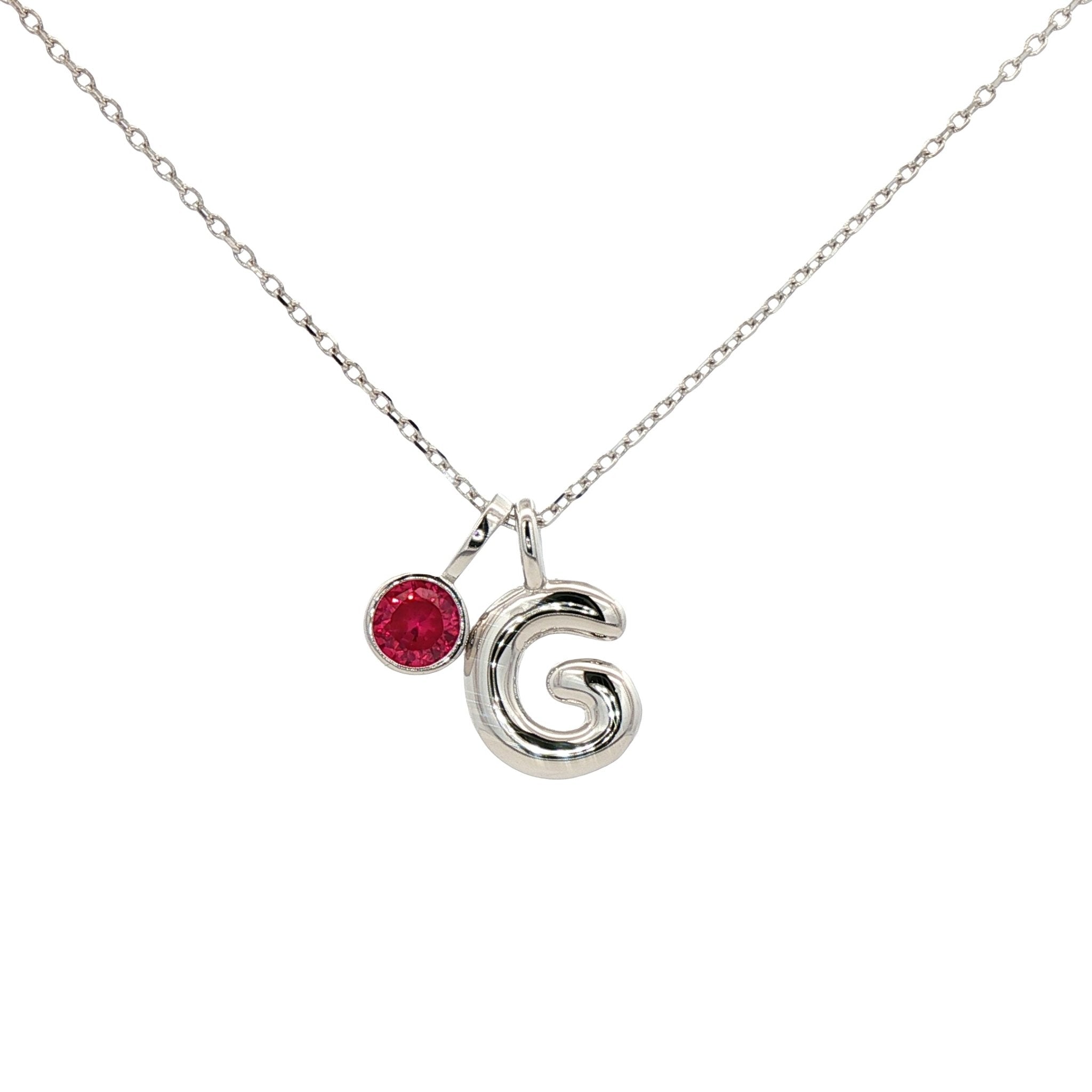 925SL INICIAL G RUBY CZ PENDANT NECKLACE - C'SANTOS
