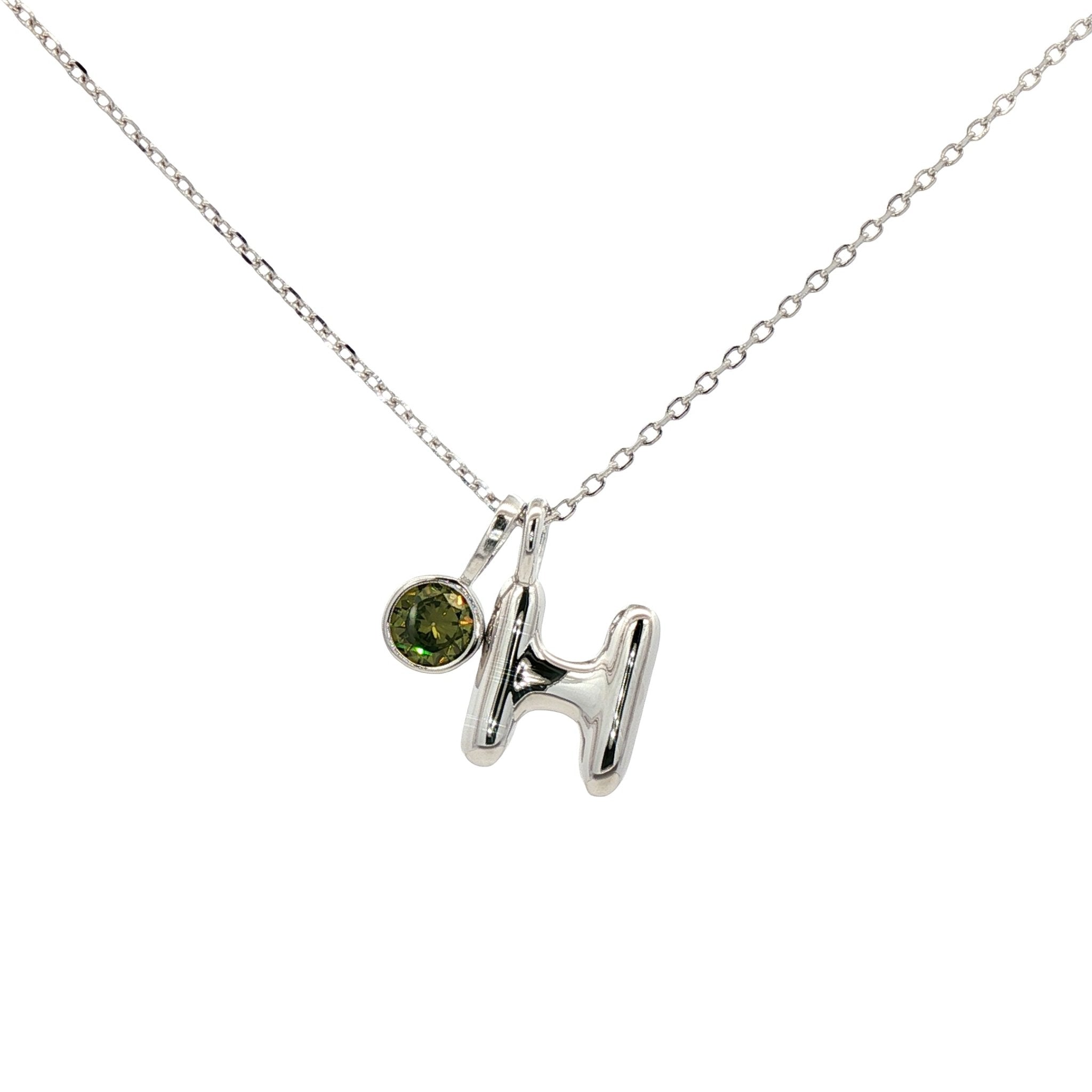 925SL INICIAL H PERIDOT CZ PENDANT NECKLACE - C'SANTOS