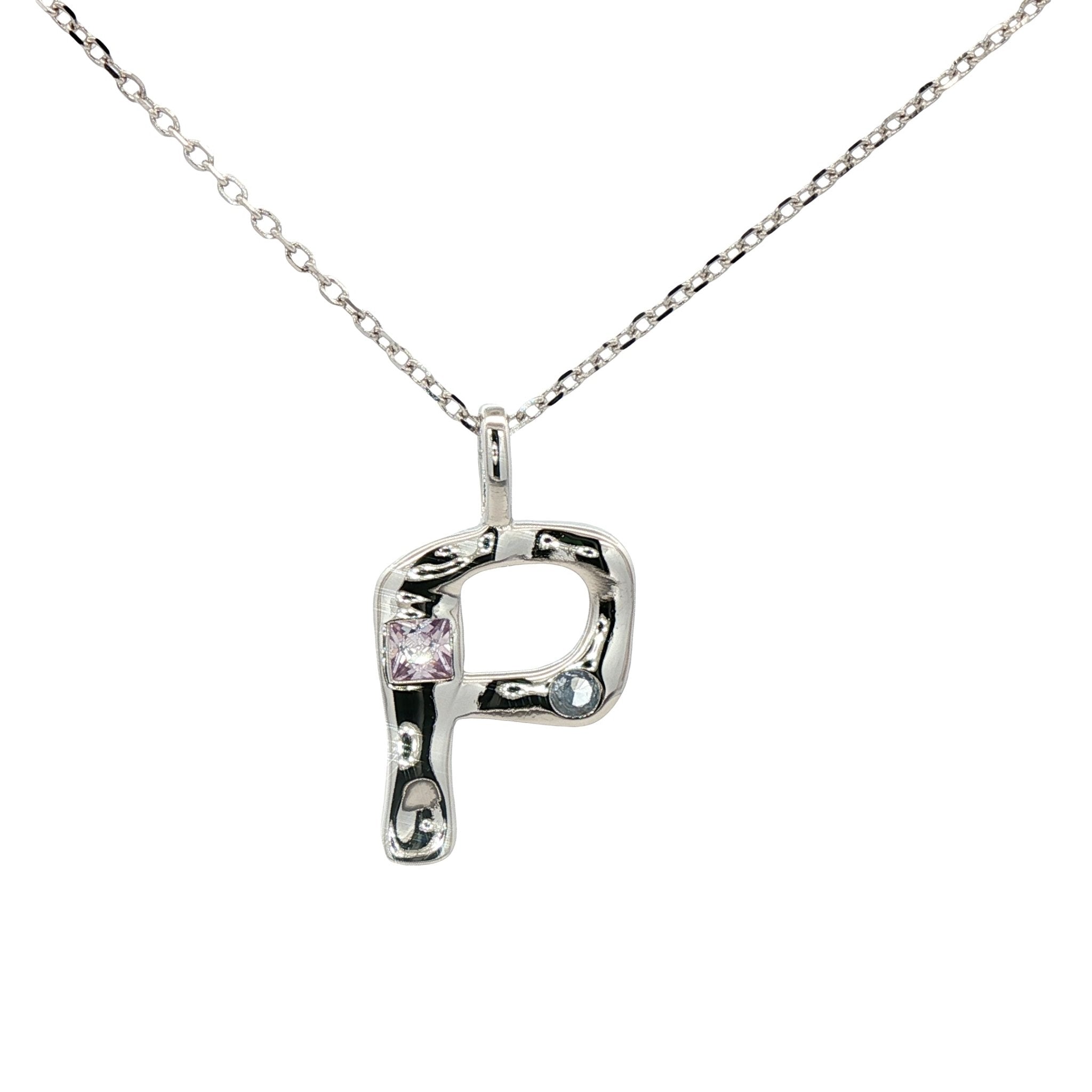 925SL INICIAL P MULTICOLOR CZ NECKLACE - C'SANTOS
