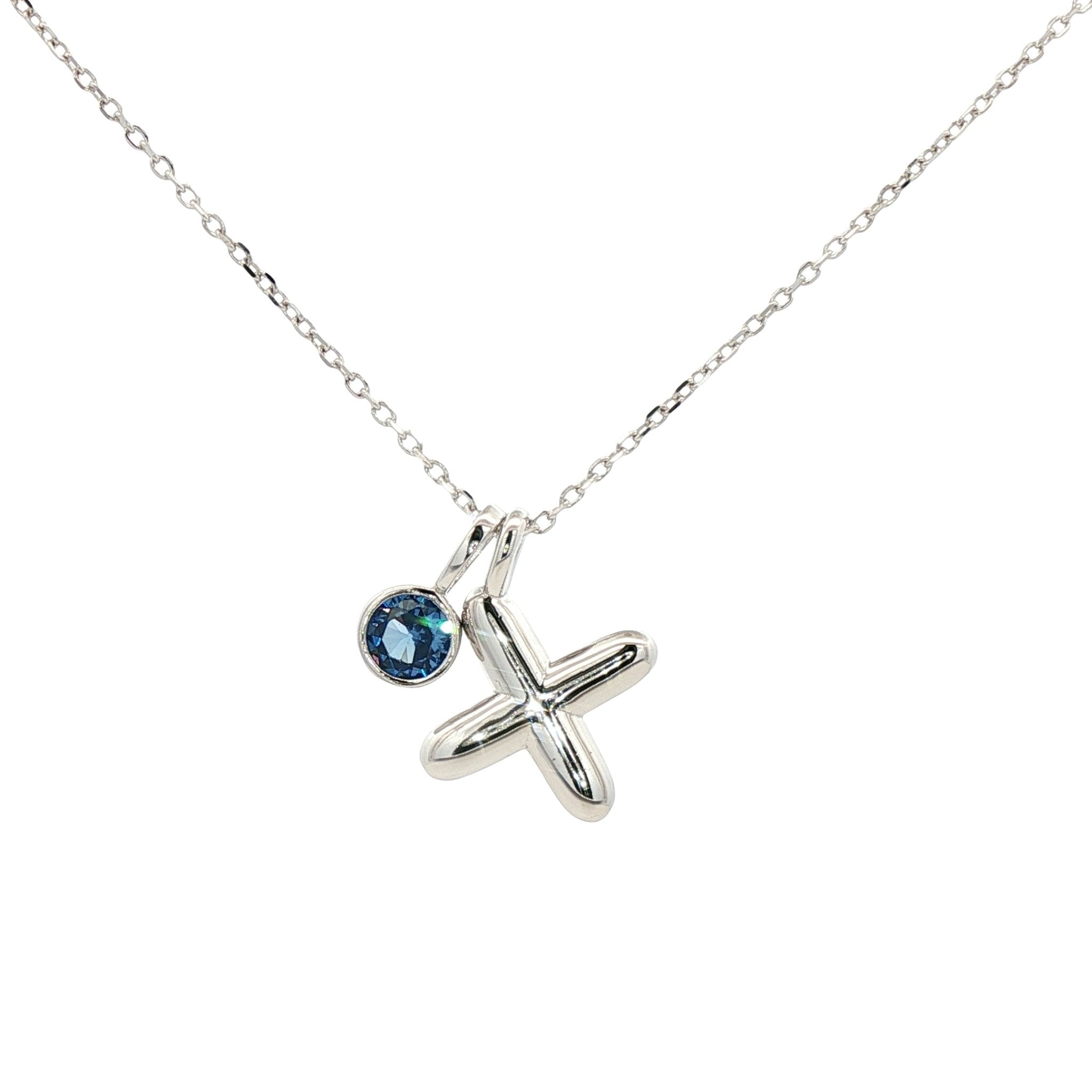 925SL INICIAL X SKY BLUE CZ PENDANT NECKLACE - C'SANTOS
