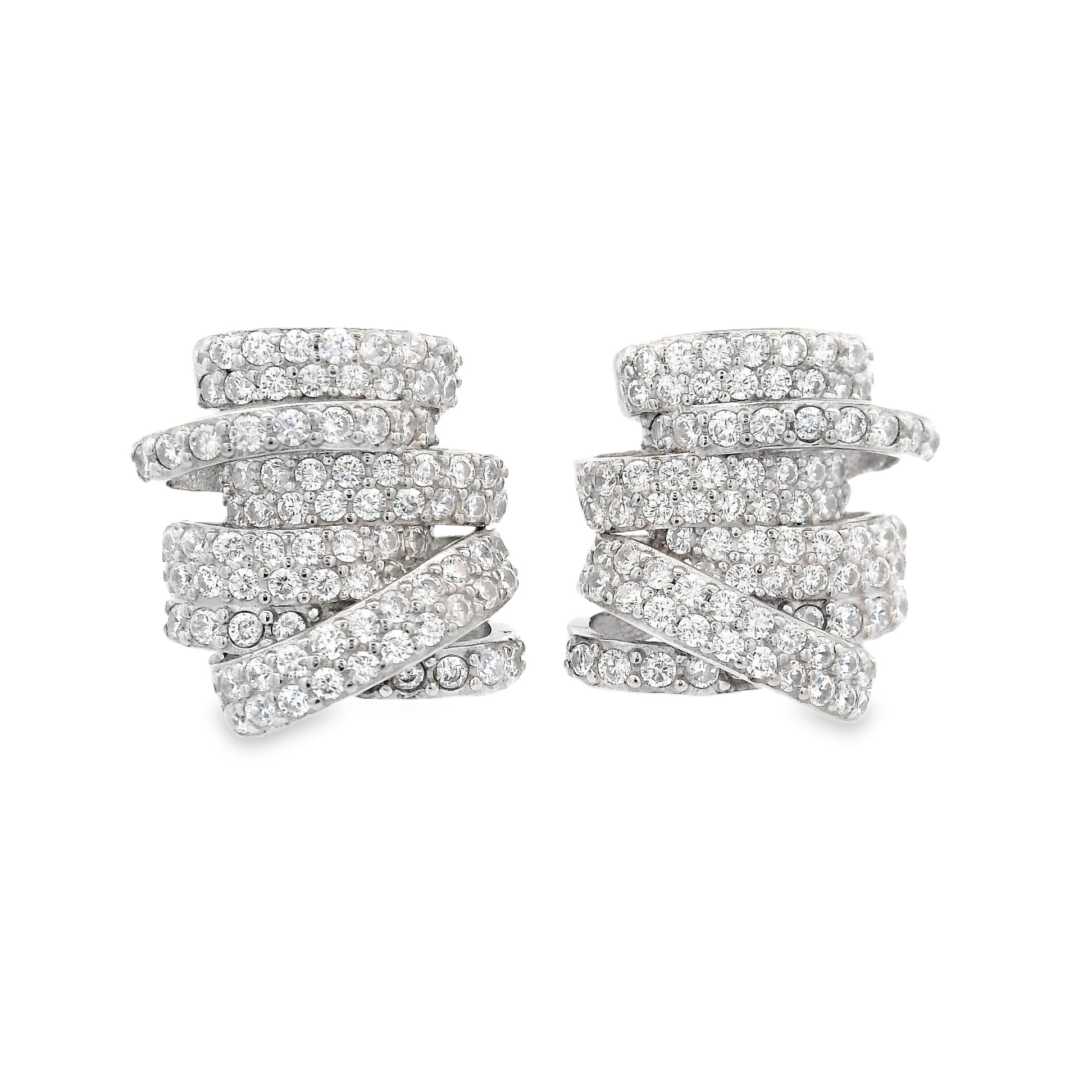 925SL MULTI ROW WHITE CZ EARRINGS - C'SANTOS