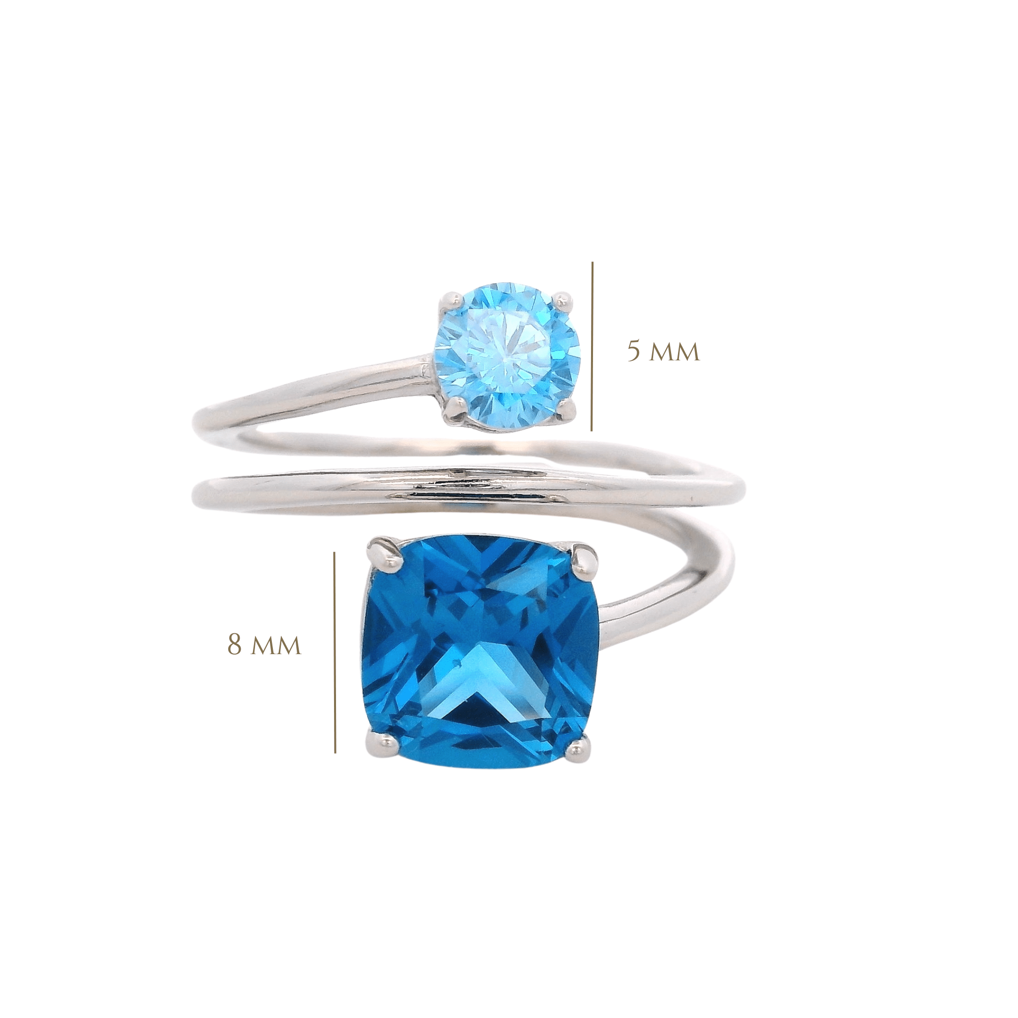 925SL MULTI TURN SQUARE & ROUND RING CZ BLUE T7 - C'SANTOS