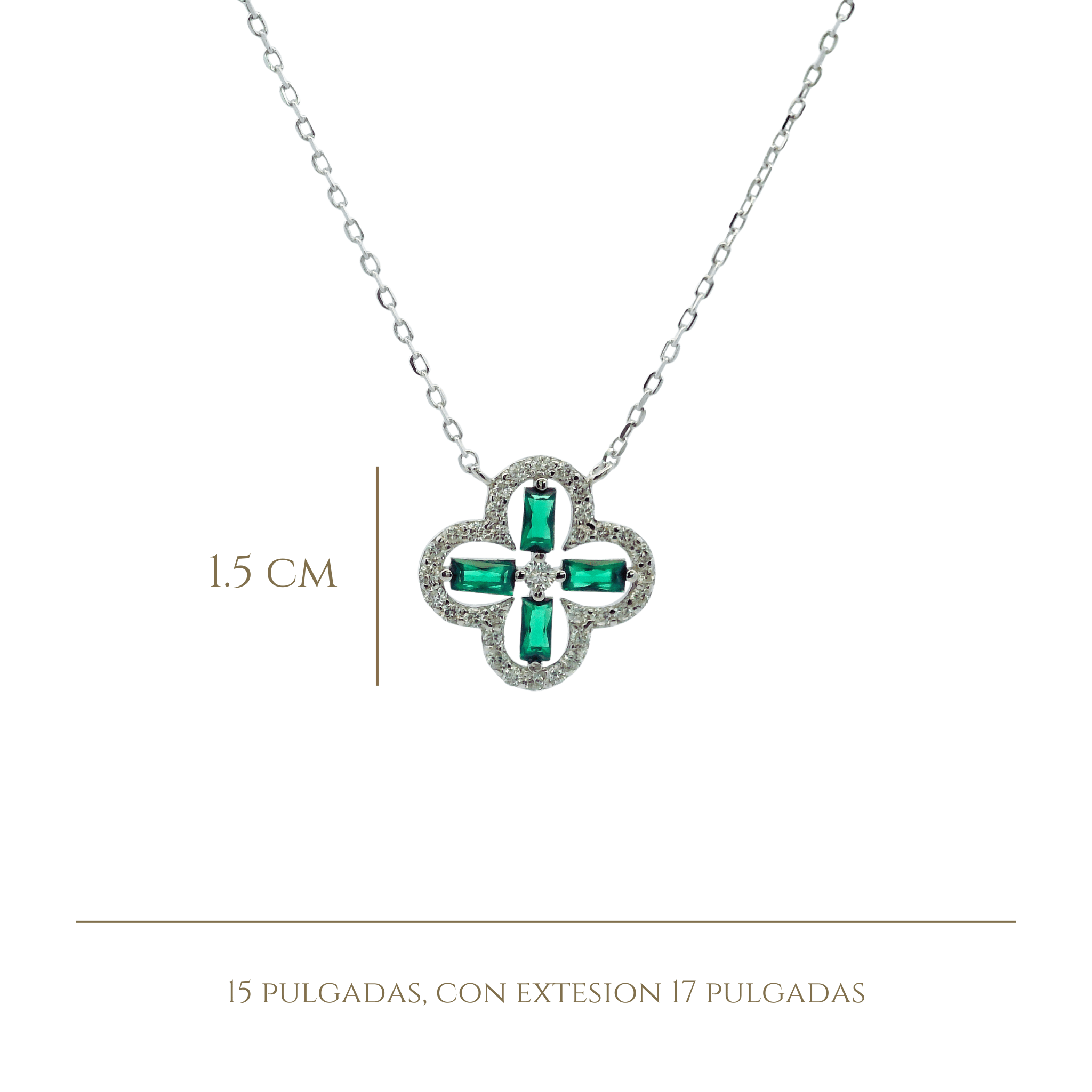 925SL OUTLINE CLOVER CZ GREEN NECKLACE - C'SANTOS