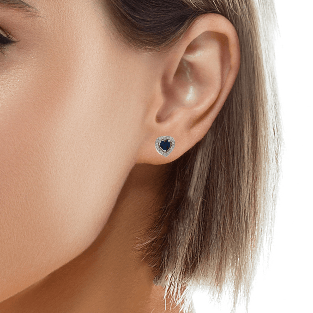 925SL OUTLINE HEART STUD CZ BLUE EARRINGS - C'SANTOS