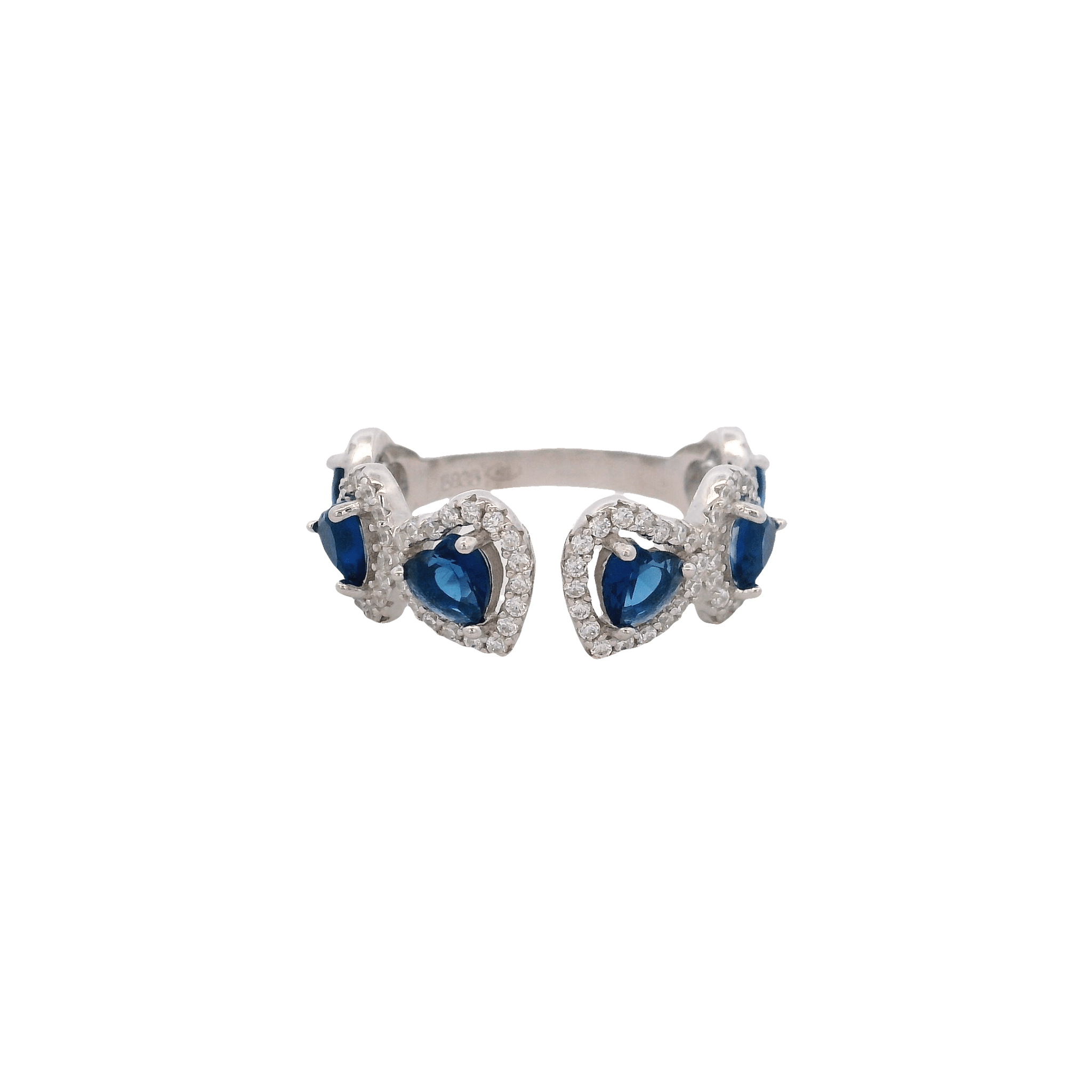 925SL OUTLINE HEART STUD CZ BLUE OPEN RING T7 - C'SANTOS