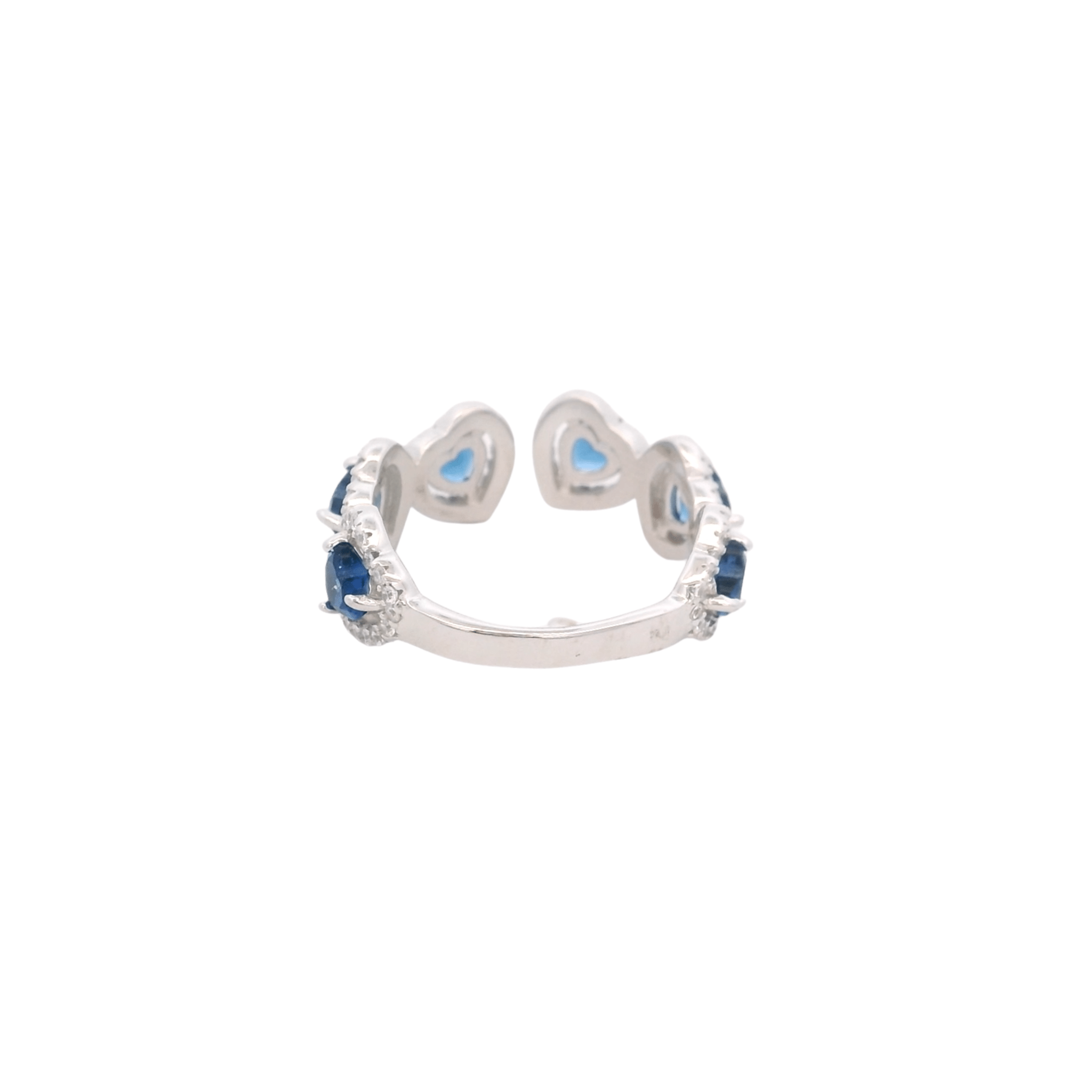 925SL OUTLINE HEART STUD CZ BLUE OPEN RING T7 - C'SANTOS