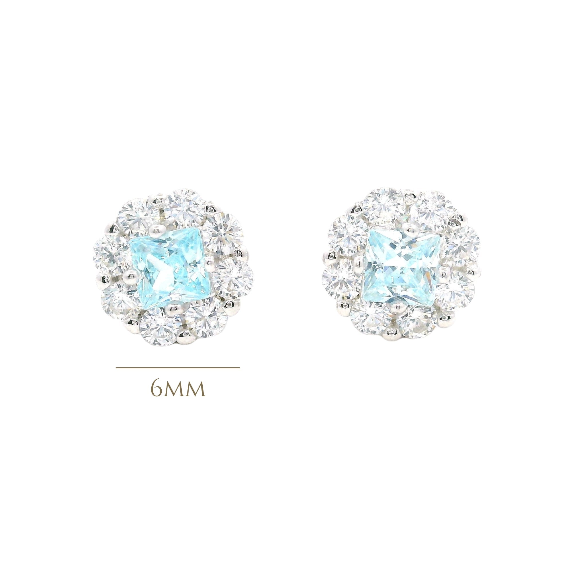925SL ROUND HALO WHITE AQUA CZ EARRINGS - C'SANTOS