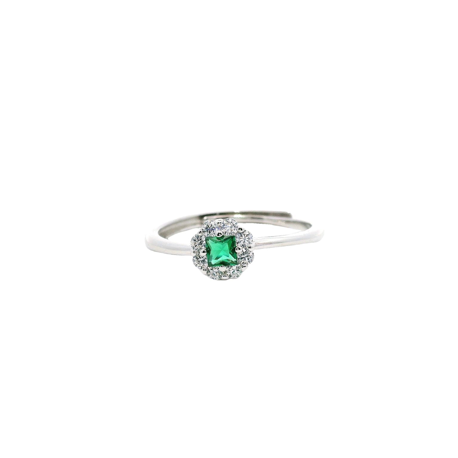 925SL ROUND HALO WHITE GREEN CZ ADJUSTABLE RING - C'SANTOS