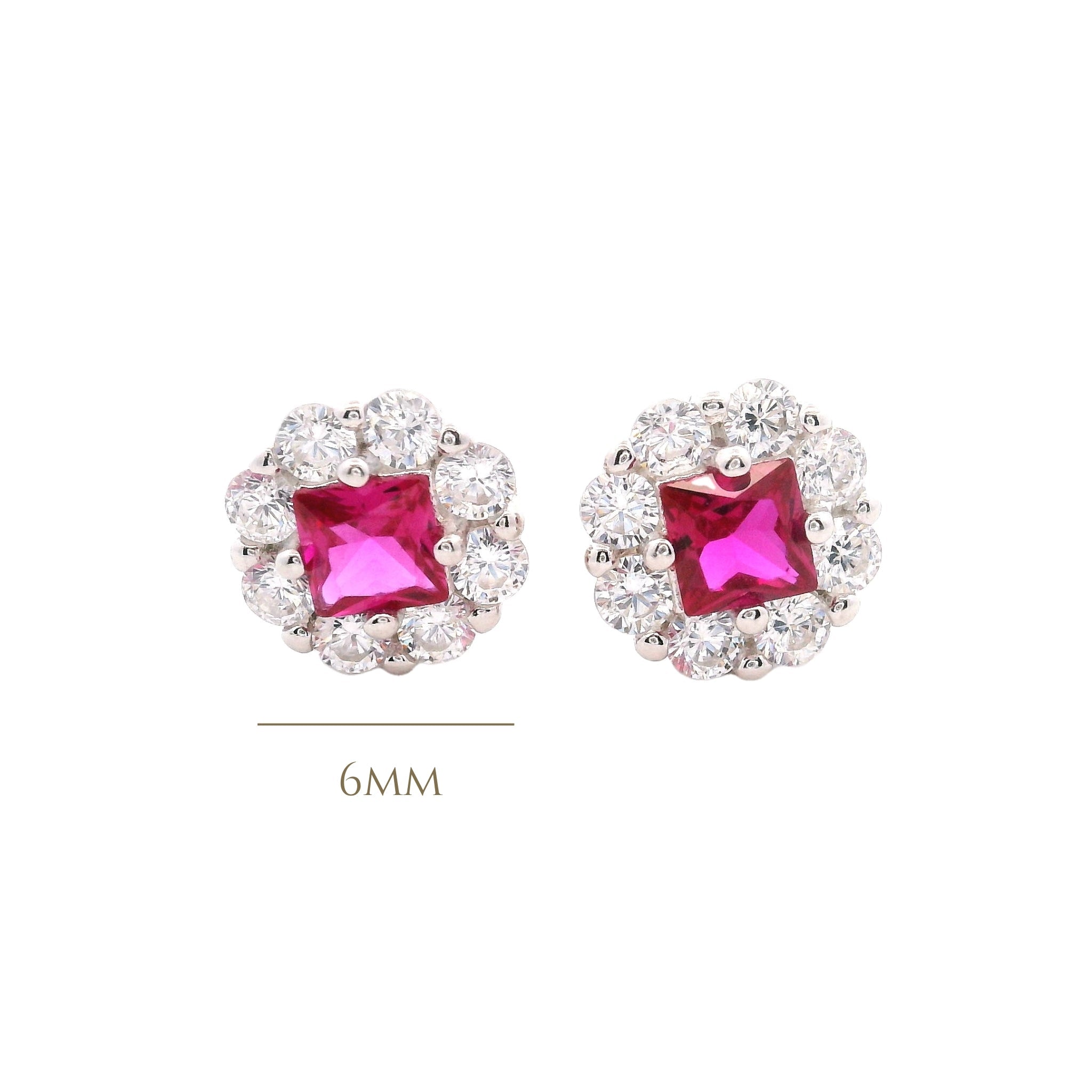 925SL ROUND HALO WHITE PINKISH RED CZ EARRINGS - C'SANTOS